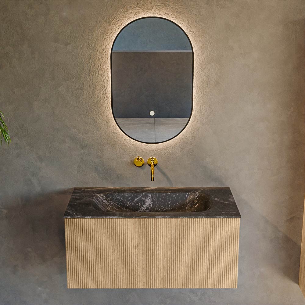 MONDIAZ KURVE-DLUX 90cm mueble de baño color Oak con 1 cajón y sin puerta. Lavabo BIG SMALL Centro sin orificio Lava. 2 MONDIAZ KURVE-DLUX 90cm mueble de baño color Oak con 1 cajón y sin puerta. Lavabo BIG SMALL Centro sin orificio Lava. - Imagen 2