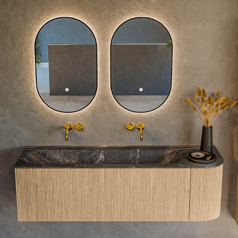 MONDIAZ KURVE-DLUX 145cm mueble de baño curva Derecha color Oak con 1 cajón y 1 puerta. Lavabo BIG LARGE Izquierda sin orificio Lava. 2 MONDIAZ KURVE-DLUX 145cm mueble de baño curva Derecha color Oak con 1 cajón y 1 puerta. Lavabo BIG LARGE Izquierda sin orificio Lava. - Imagen 2