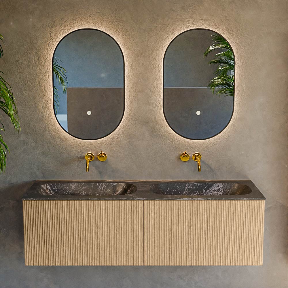 MONDIAZ KURVE-DLUX 140cm mueble de baño color Oak con 2 cajones y sin puerta. Lavabo STOR SMALL Doble sin orificio Lava. 2 MONDIAZ KURVE-DLUX 140cm mueble de baño color Oak con 2 cajones y sin puerta. Lavabo STOR SMALL Doble sin orificio Lava. - Imagen 2