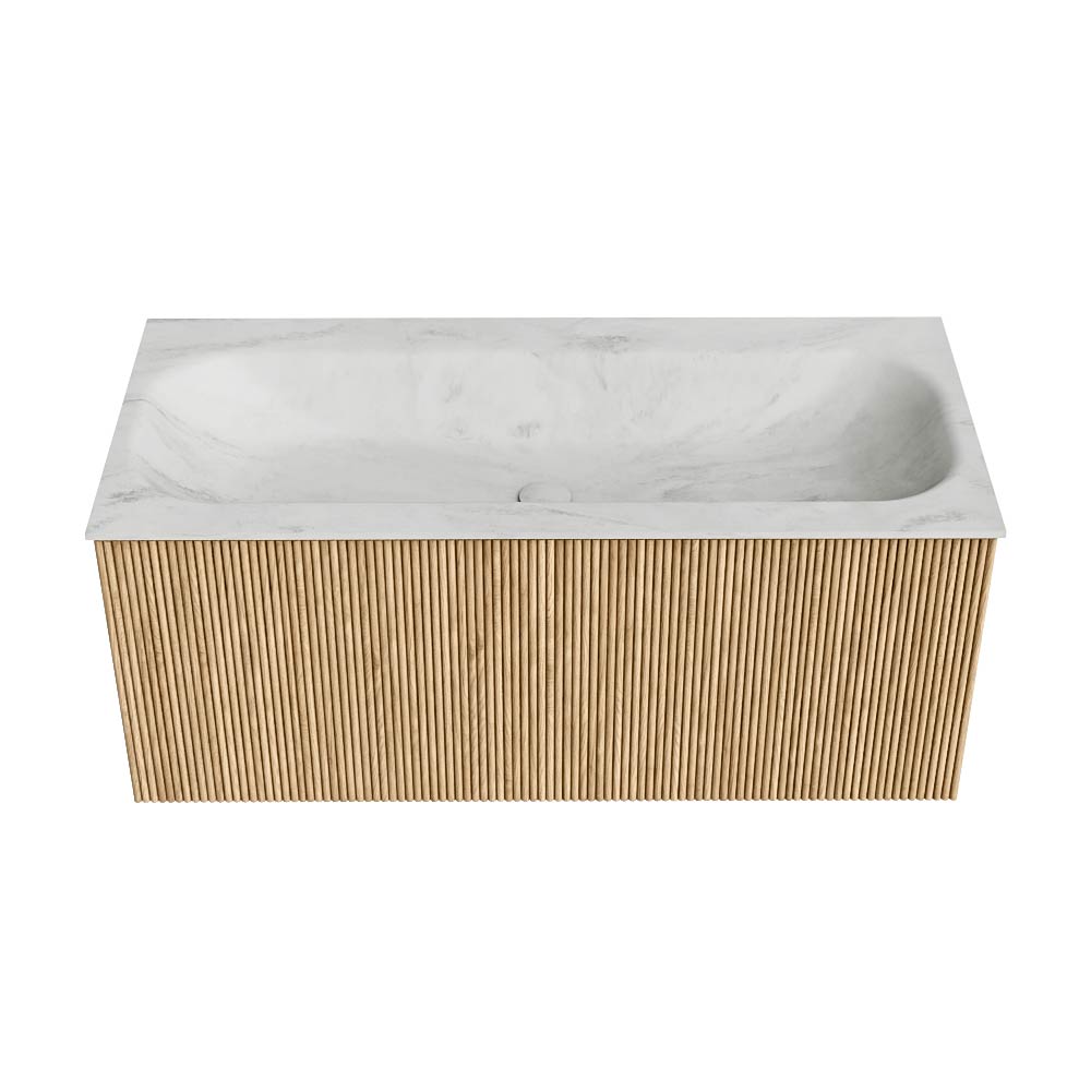MONDIAZ KURVE-DLUX 100cm mueble de baño color Oak con 1 cajón y sin puerta. Lavabo BIG MEDIUM Centro 1 orificio Opalo. 5 MONDIAZ KURVE-DLUX 100cm mueble de baño color Oak con 1 cajón y sin puerta. Lavabo BIG MEDIUM Centro 1 orificio Opalo. - Imagen 5