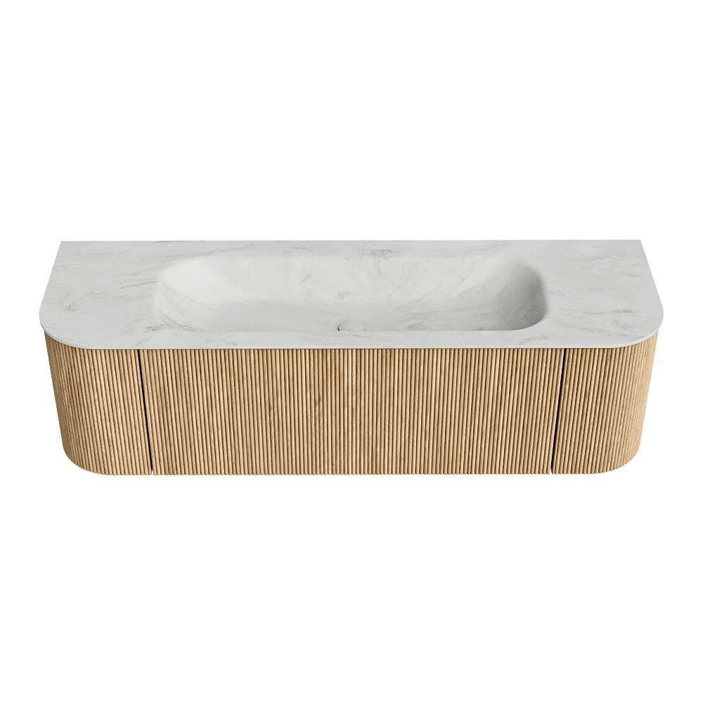 MONDIAZ KURVE-DLUX 150cm mueble de baño curva Izquierda + Derecha color Oak con 1 cajón y 2 puertas. Lavabo BIG MEDIUM Centro 1 orificio Opalo. 5 MONDIAZ KURVE-DLUX 150cm mueble de baño curva Izquierda + Derecha color Oak con 1 cajón y 2 puertas. Lavabo BIG MEDIUM Centro 1 orificio Opalo. - Imagen 5