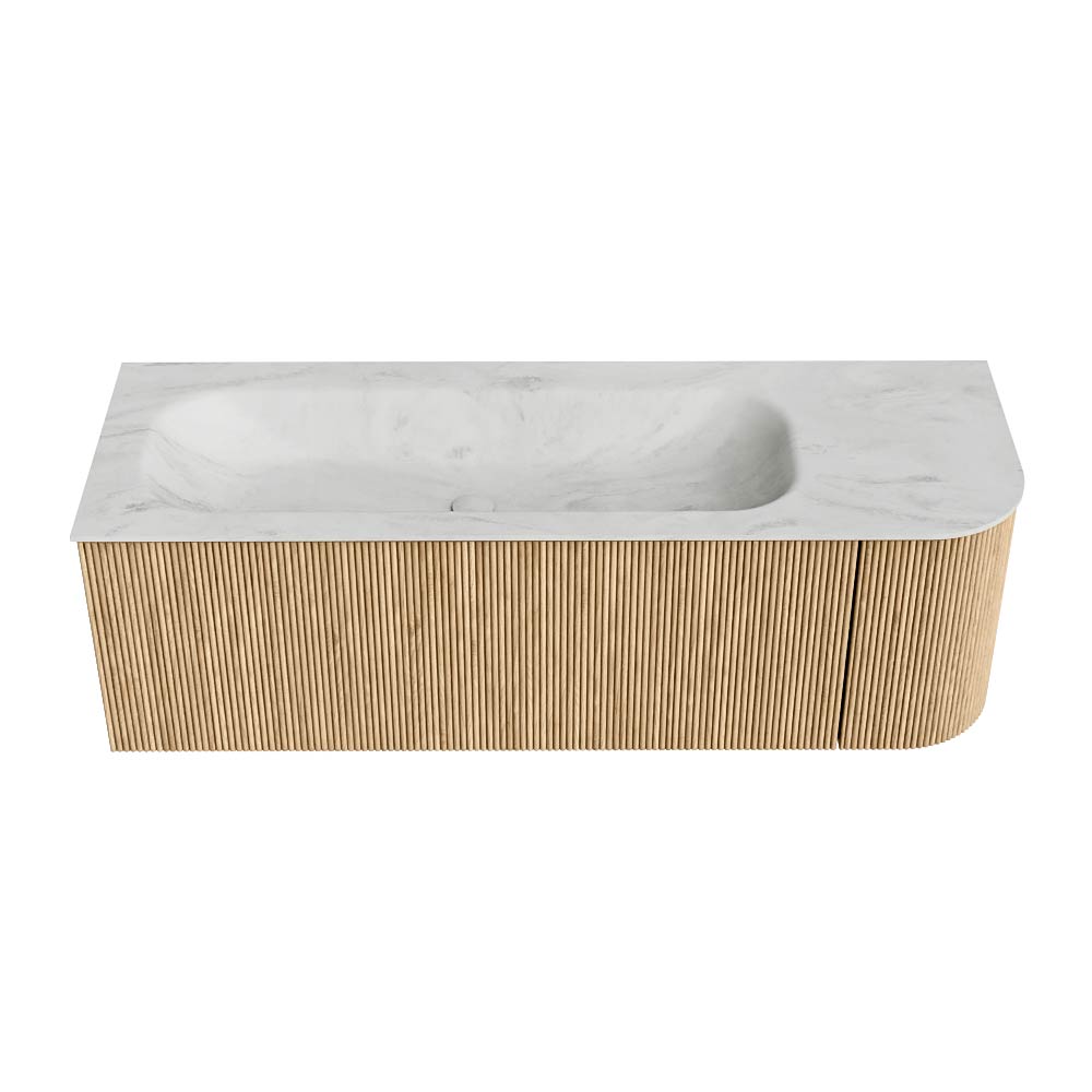 MONDIAZ KURVE-DLUX 135cm mueble de baño curva Derecha color Oak con 1 cajón y 1 puerta. Lavabo BIG MEDIUM Izquierda 1 orificio Opalo. 5 MONDIAZ KURVE-DLUX 135cm mueble de baño curva Derecha color Oak con 1 cajón y 1 puerta. Lavabo BIG MEDIUM Izquierda 1 orificio Opalo. - Imagen 5