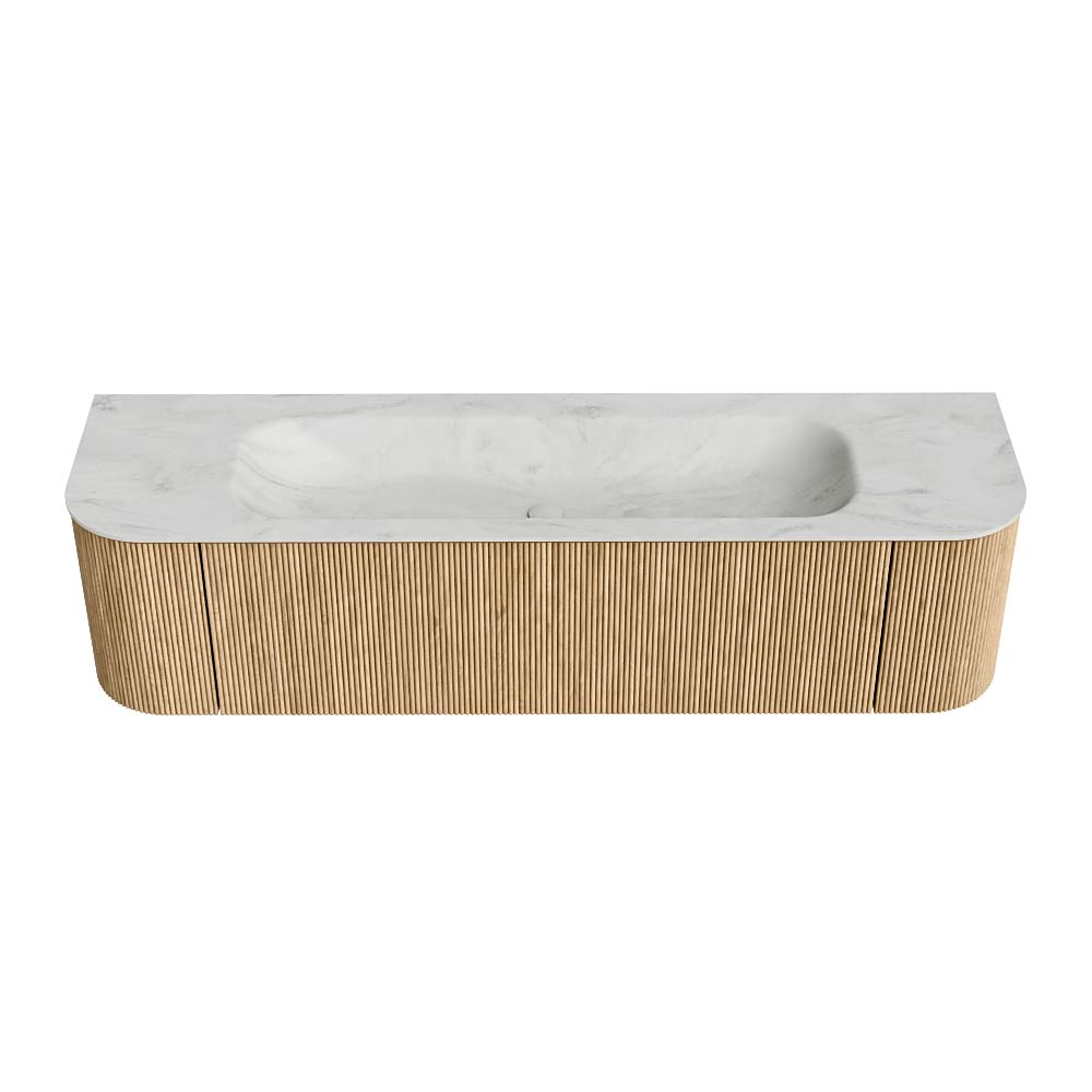 MONDIAZ KURVE-DLUX 170cm mueble de baño curva Izquierda + Derecha color Oak con 1 cajón y 2 puertas. Lavabo BIG LARGE Centro 1 orificio Opalo. 5 MONDIAZ KURVE-DLUX 170cm mueble de baño curva Izquierda + Derecha color Oak con 1 cajón y 2 puertas. Lavabo BIG LARGE Centro 1 orificio Opalo. - Imagen 5