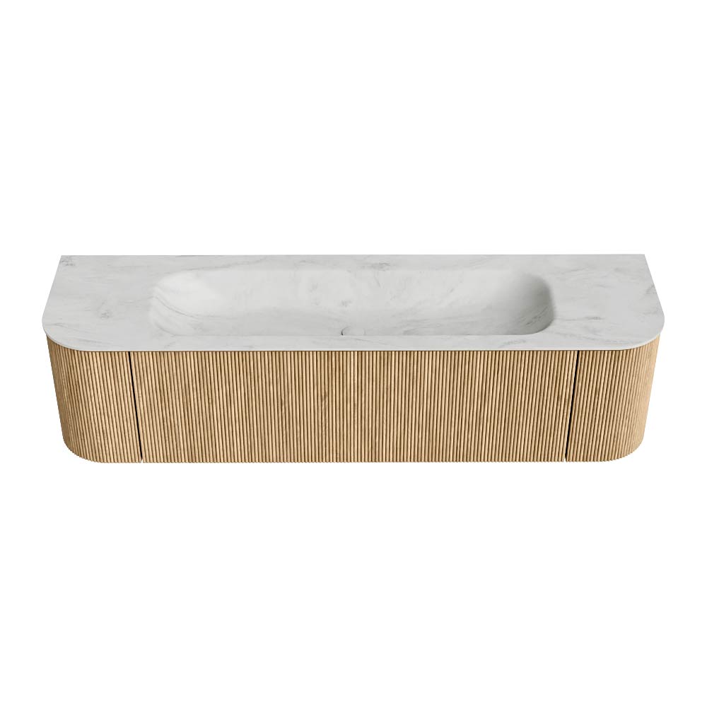 MONDIAZ KURVE-DLUX 170cm mueble de baño curva Izquierda + Derecha color Oak con 1 cajón y 2 puertas. Lavabo BIG LARGE Centro 2 orificios Opalo. 5 MONDIAZ KURVE-DLUX 170cm mueble de baño curva Izquierda + Derecha color Oak con 1 cajón y 2 puertas. Lavabo BIG LARGE Centro 2 orificios Opalo. - Imagen 5