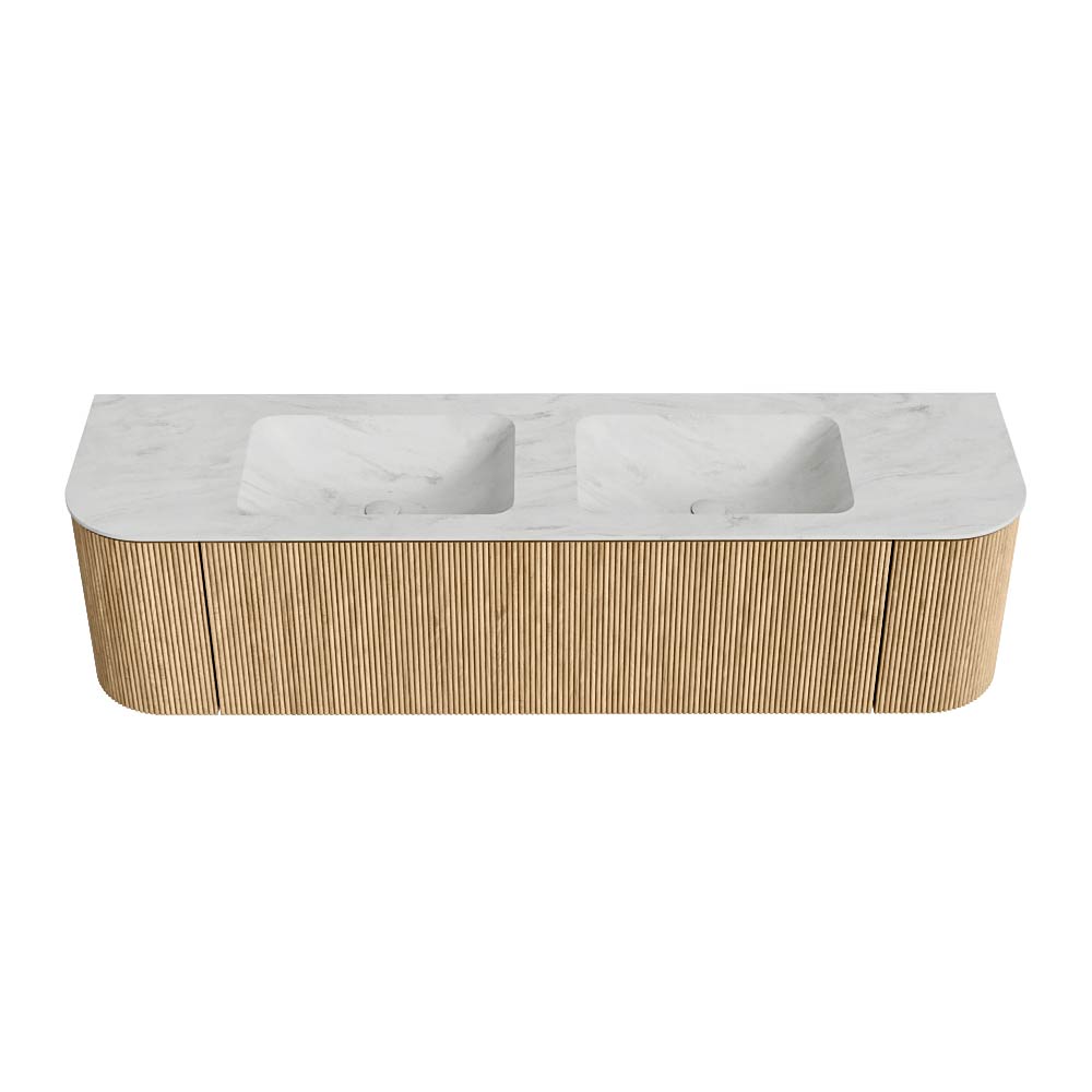 MONDIAZ KURVE-DLUX 170cm mueble de baño curva Izquierda + Derecha color Oak con 1 cajón y 2 puertas. Lavabo LEAF Doble 2 orificios Opalo. 5 MONDIAZ KURVE-DLUX 170cm mueble de baño curva Izquierda + Derecha color Oak con 1 cajón y 2 puertas. Lavabo LEAF Doble 2 orificios Opalo. - Imagen 5