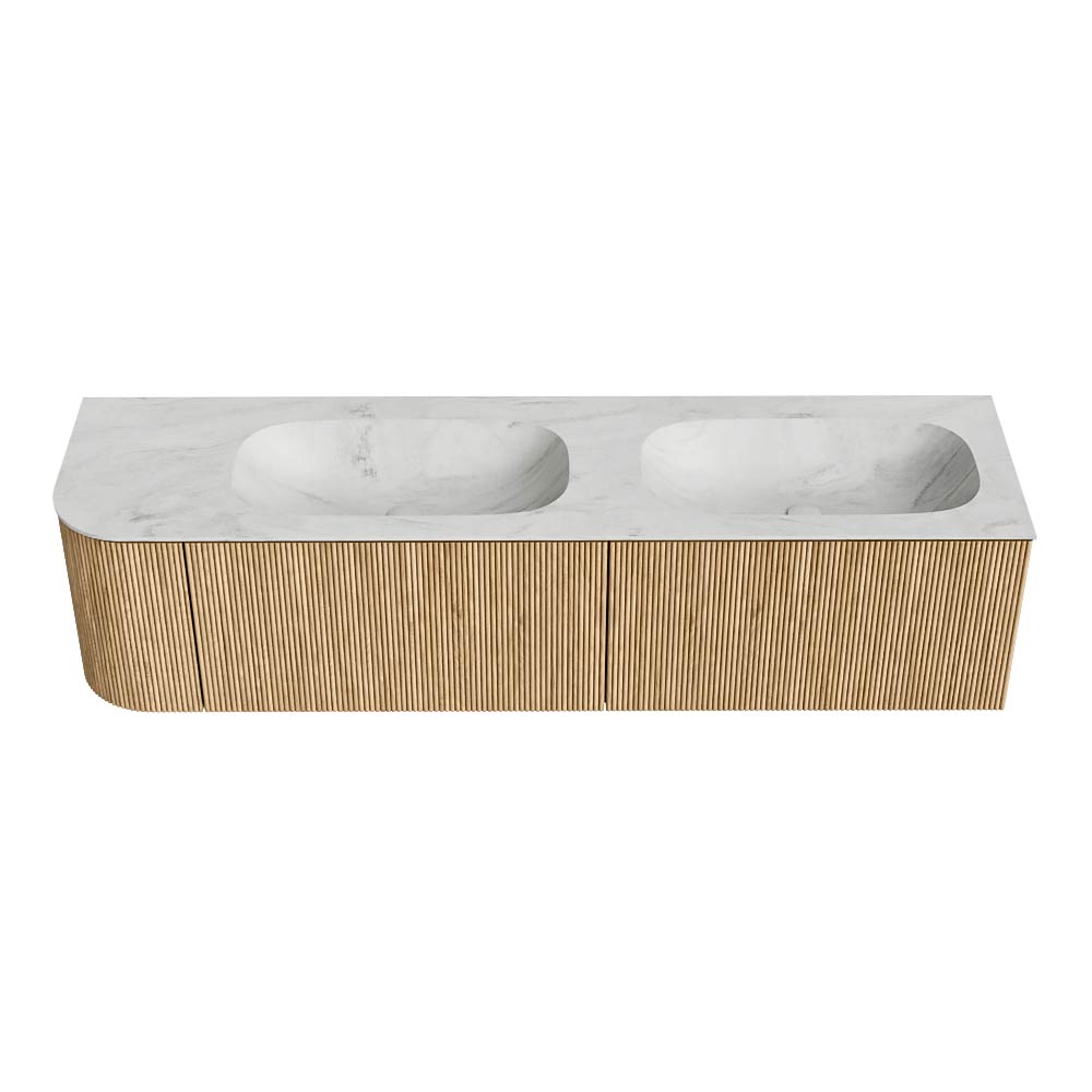 MONDIAZ KURVE-DLUX 175cm mueble de baño curva Izquierda color Oak con 2 cajones y 1 puerta. Lavabo STOR SMALL Doble / Derecho 2 orificios Opalo. 5 MONDIAZ KURVE-DLUX 175cm mueble de baño curva Izquierda color Oak con 2 cajones y 1 puerta. Lavabo STOR SMALL Doble / Derecho 2 orificios Opalo. - Imagen 5