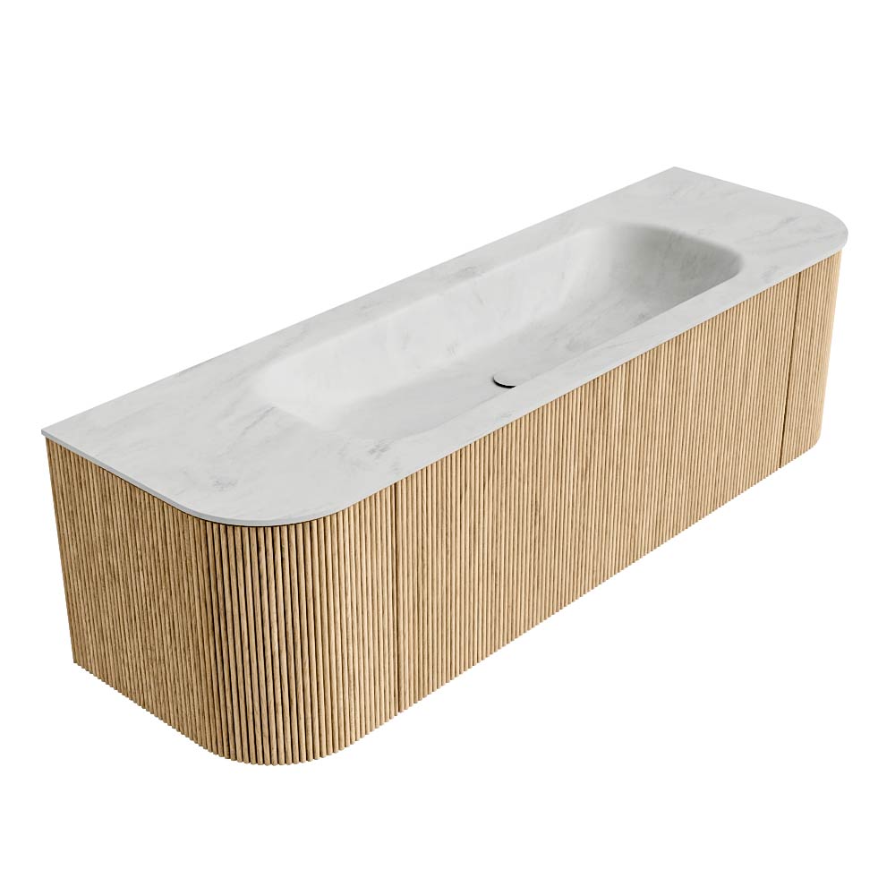 MONDIAZ KURVE-DLUX 150cm mueble de baño curva Izquierda + Derecha color Oak con 1 cajón y 2 puertas. Lavabo BIG MEDIUM Centro 1 orificio Opalo. 4 MONDIAZ KURVE-DLUX 150cm mueble de baño curva Izquierda + Derecha color Oak con 1 cajón y 2 puertas. Lavabo BIG MEDIUM Centro 1 orificio Opalo. - Imagen 4