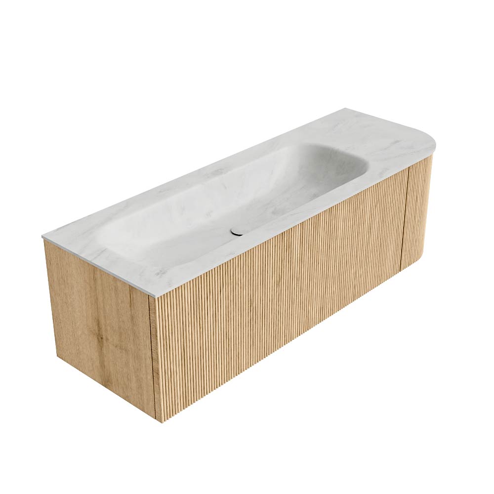 MONDIAZ KURVE-DLUX 135cm mueble de baño curva Derecha color Oak con 1 cajón y 1 puerta. Lavabo BIG MEDIUM Izquierda 1 orificio Opalo. 4 MONDIAZ KURVE-DLUX 135cm mueble de baño curva Derecha color Oak con 1 cajón y 1 puerta. Lavabo BIG MEDIUM Izquierda 1 orificio Opalo. - Imagen 4