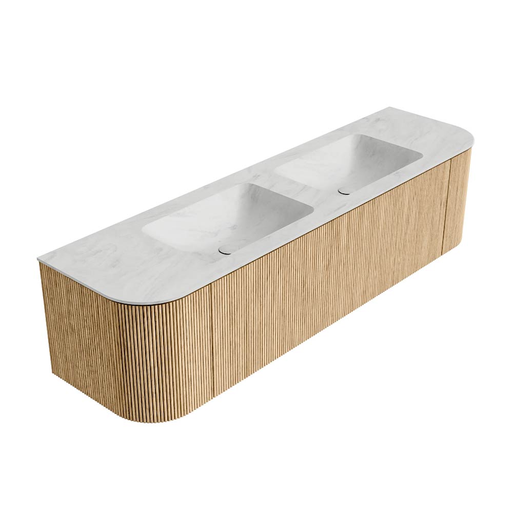 MONDIAZ KURVE-DLUX 170cm mueble de baño curva Izquierda + Derecha color Oak con 1 cajón y 2 puertas. Lavabo LEAF Doble 2 orificios Opalo. 4 MONDIAZ KURVE-DLUX 170cm mueble de baño curva Izquierda + Derecha color Oak con 1 cajón y 2 puertas. Lavabo LEAF Doble 2 orificios Opalo. - Imagen 4