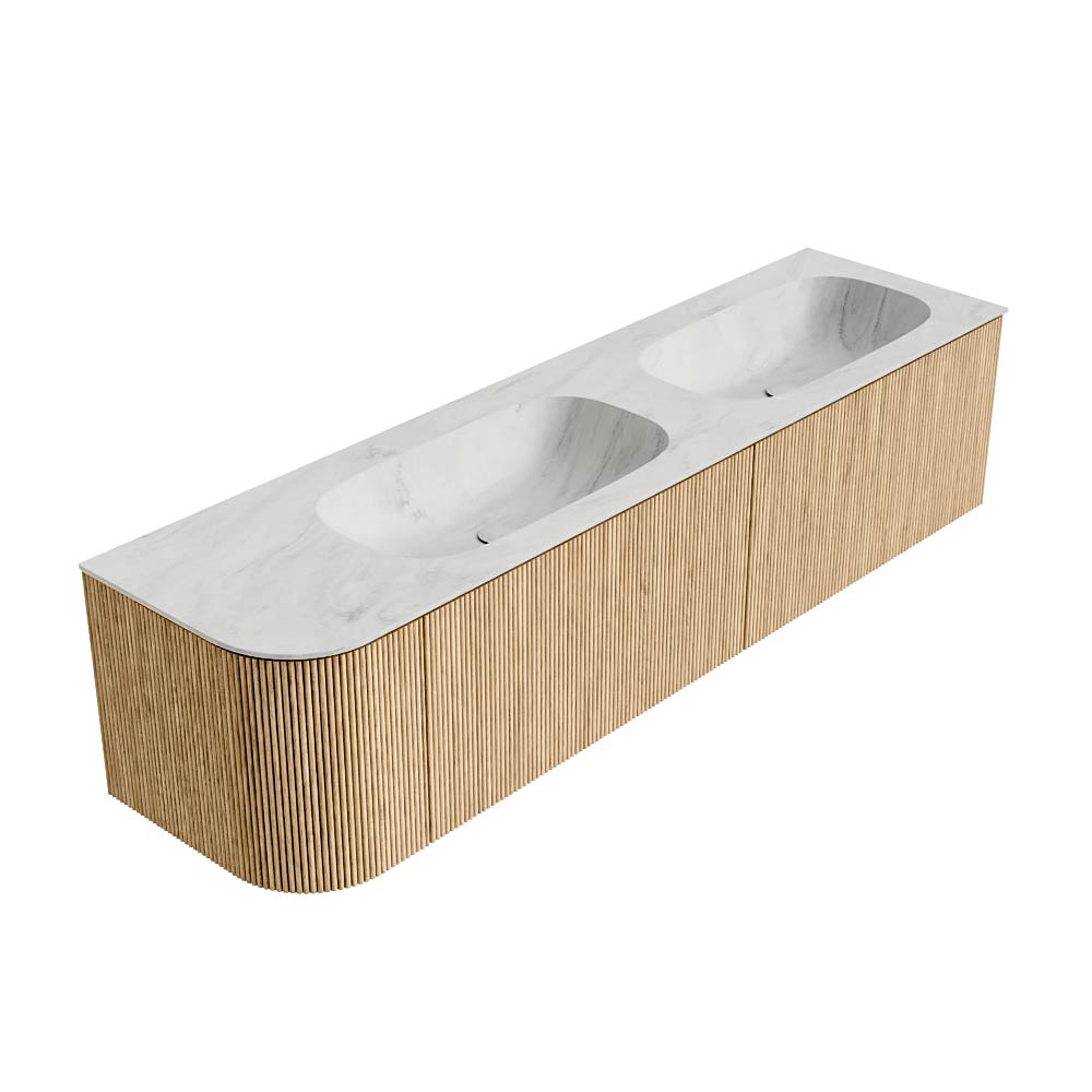 MONDIAZ KURVE-DLUX 175cm mueble de baño curva Izquierda color Oak con 2 cajones y 1 puerta. Lavabo STOR SMALL Doble / Derecho 2 orificios Opalo. 4 MONDIAZ KURVE-DLUX 175cm mueble de baño curva Izquierda color Oak con 2 cajones y 1 puerta. Lavabo STOR SMALL Doble / Derecho 2 orificios Opalo. - Imagen 4