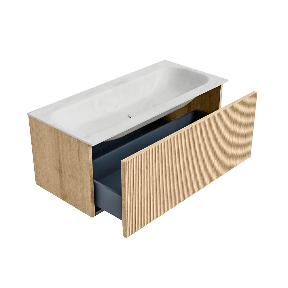 MONDIAZ KURVE-DLUX 100cm mueble de baño color Oak con 1 cajón y sin puerta. Lavabo BIG MEDIUM Centro 1 orificio Opalo. 6 MONDIAZ KURVE-DLUX 100cm mueble de baño color Oak con 1 cajón y sin puerta. Lavabo BIG MEDIUM Centro 1 orificio Opalo. - Imagen 6