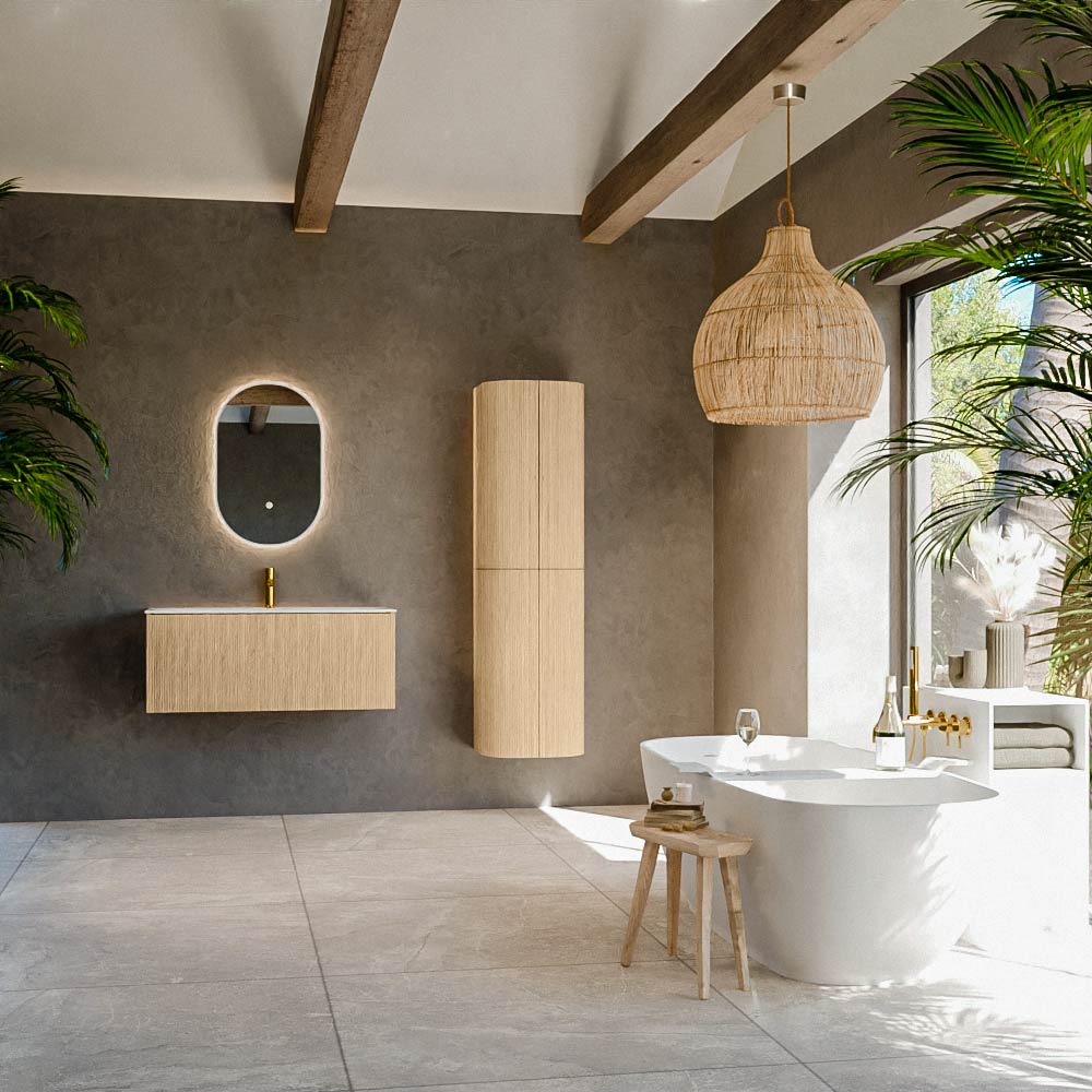 MONDIAZ KURVE-DLUX 100cm mueble de baño color Oak con 1 cajón y sin puerta. Lavabo BIG MEDIUM Centro 1 orificio Opalo. 3 MONDIAZ KURVE-DLUX 100cm mueble de baño color Oak con 1 cajón y sin puerta. Lavabo BIG MEDIUM Centro 1 orificio Opalo. - Imagen 3