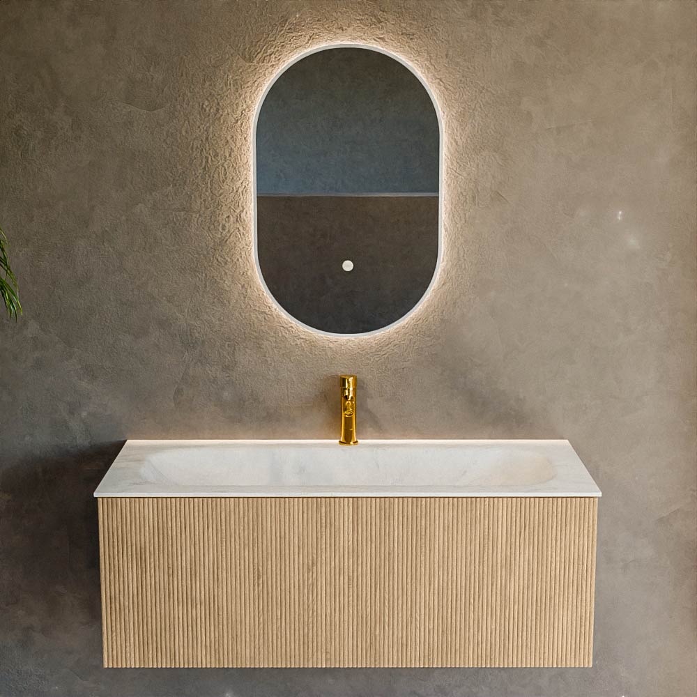 MONDIAZ KURVE-DLUX 110cm mueble de baño color Oak con 1 cajón y sin puerta. Lavabo BIG MEDIUM Centro 1 orificio Opalo. 2 MONDIAZ KURVE-DLUX 110cm mueble de baño color Oak con 1 cajón y sin puerta. Lavabo BIG MEDIUM Centro 1 orificio Opalo. - Imagen 2