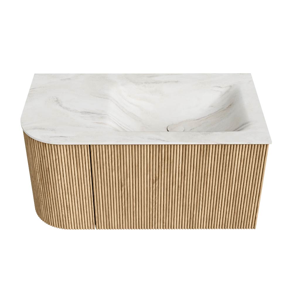 MONDIAZ KURVE-DLUX 85cm mueble de baño curva Izquierda color Oak con 1 cajón y 1 puerta. Lavabo CLOUD Derecho sin orificio Ostra. 5 MONDIAZ KURVE-DLUX 85cm mueble de baño curva Izquierda color Oak con 1 cajón y 1 puerta. Lavabo CLOUD Derecho sin orificio Ostra. - Imagen 5