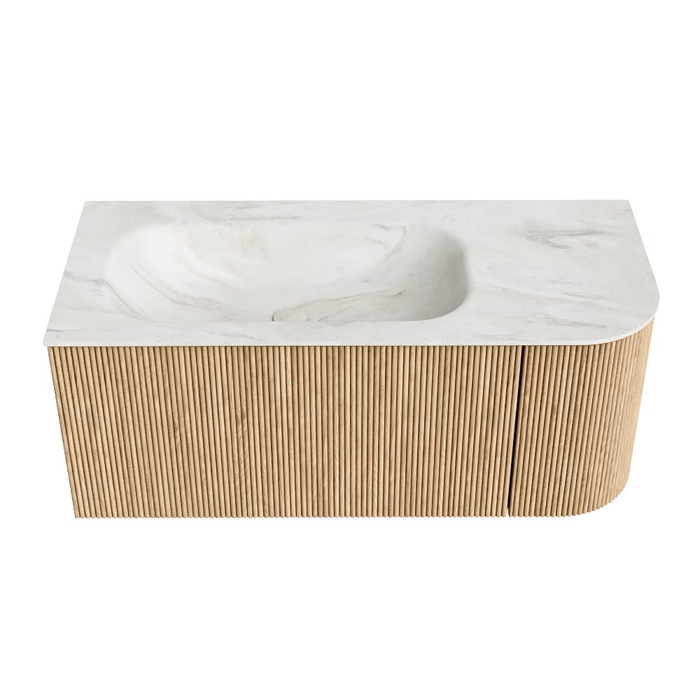 MONDIAZ KURVE-DLUX 105cm mueble de baño curva Derecha color Oak con 1 cajón y 1 puerta. Lavabo BIG SMALL Izquierda sin orificio Ostra. 5 MONDIAZ KURVE-DLUX 105cm mueble de baño curva Derecha color Oak con 1 cajón y 1 puerta. Lavabo BIG SMALL Izquierda sin orificio Ostra. - Imagen 5