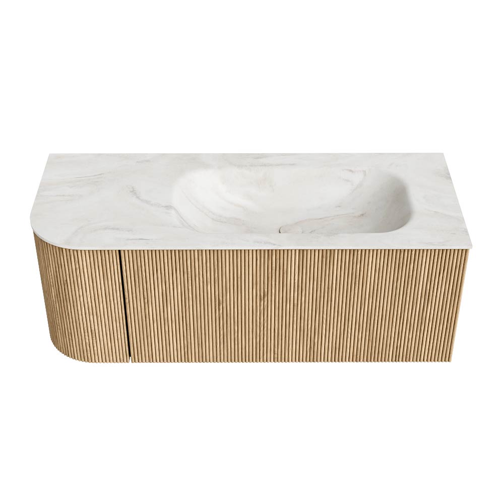 MONDIAZ KURVE-DLUX 115cm mueble de baño curva Izquierda color Oak con 1 cajón y 1 puerta. Lavabo BIG SMALL Derecho 1 orificio Ostra. 5 MONDIAZ KURVE-DLUX 115cm mueble de baño curva Izquierda color Oak con 1 cajón y 1 puerta. Lavabo BIG SMALL Derecho 1 orificio Ostra. - Imagen 5