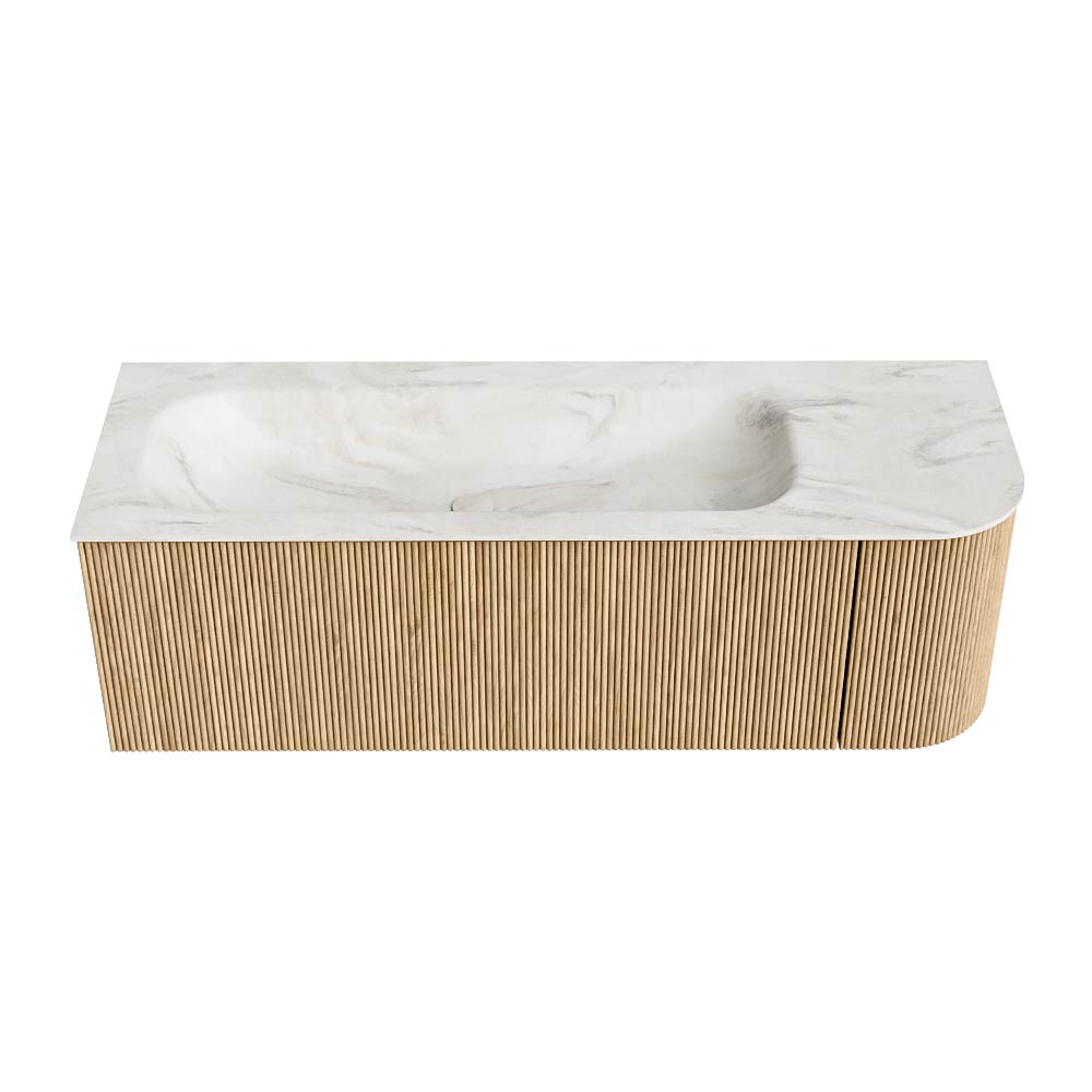 MONDIAZ KURVE-DLUX 135cm mueble de baño curva Derecha color Oak con 1 cajón y 1 puerta. Lavabo BIG MEDIUM Izquierda sin orificio Ostra. 5 MONDIAZ KURVE-DLUX 135cm mueble de baño curva Derecha color Oak con 1 cajón y 1 puerta. Lavabo BIG MEDIUM Izquierda sin orificio Ostra. - Imagen 5