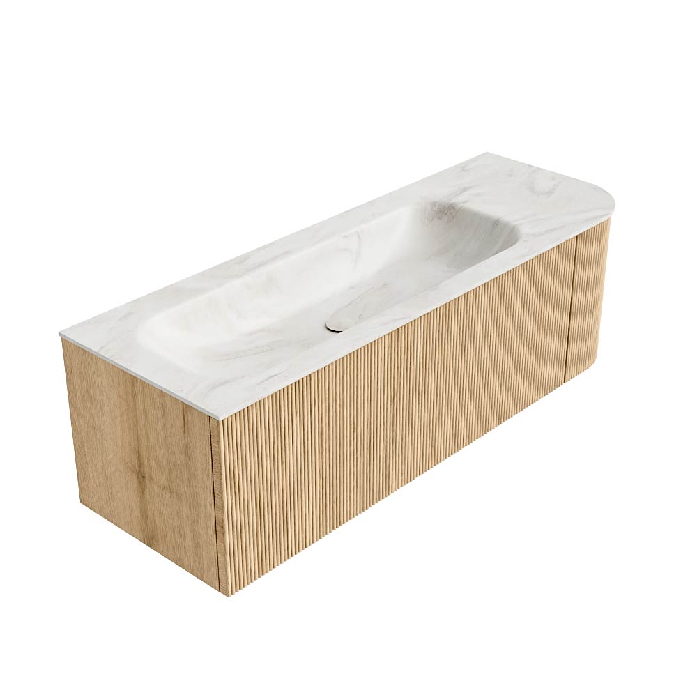 MONDIAZ KURVE-DLUX 135cm mueble de baño curva Derecha color Oak con 1 cajón y 1 puerta. Lavabo BIG MEDIUM Izquierda sin orificio Ostra. 4 MONDIAZ KURVE-DLUX 135cm mueble de baño curva Derecha color Oak con 1 cajón y 1 puerta. Lavabo BIG MEDIUM Izquierda sin orificio Ostra. - Imagen 4