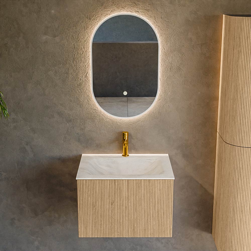 MONDIAZ KURVE-DLUX 60cm mueble de baño color Oak con 1 cajón y sin puerta. Lavabo CLOUD Centro 1 orificio Ostra. 2 MONDIAZ KURVE-DLUX 60cm mueble de baño color Oak con 1 cajón y sin puerta. Lavabo CLOUD Centro 1 orificio Ostra. - Imagen 2