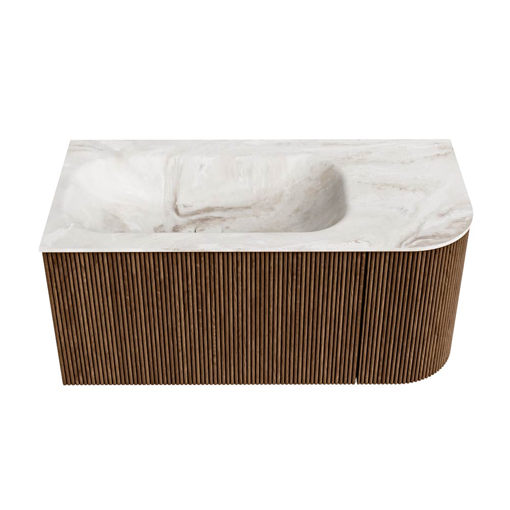 MONDIAZ KURVE-DLUX 95cm mueble de baño curva Derecha color Walnut con 1 cajón y 1 puerta. Lavabo BIG SMALL Izquierda 1 orificio Frappe. 5 MONDIAZ KURVE-DLUX 95cm mueble de baño curva Derecha color Walnut con 1 cajón y 1 puerta. Lavabo BIG SMALL Izquierda 1 orificio Frappe. - Imagen 5