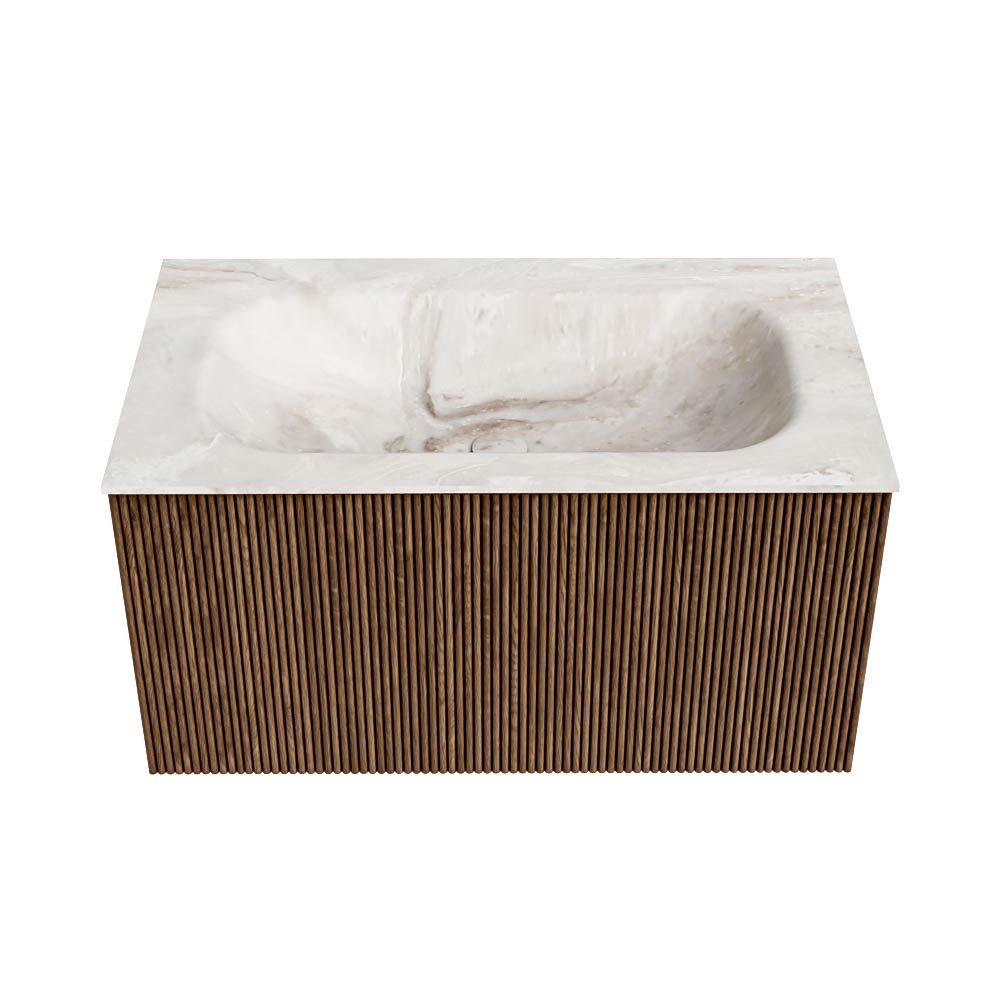 MONDIAZ KURVE-DLUX 80cm mueble de baño color Walnut con 1 cajón y sin puerta. Lavabo BIG SMALL Centro sin orificio Frappe. 5 MONDIAZ KURVE-DLUX 80cm mueble de baño color Walnut con 1 cajón y sin puerta. Lavabo BIG SMALL Centro sin orificio Frappe. - Imagen 5