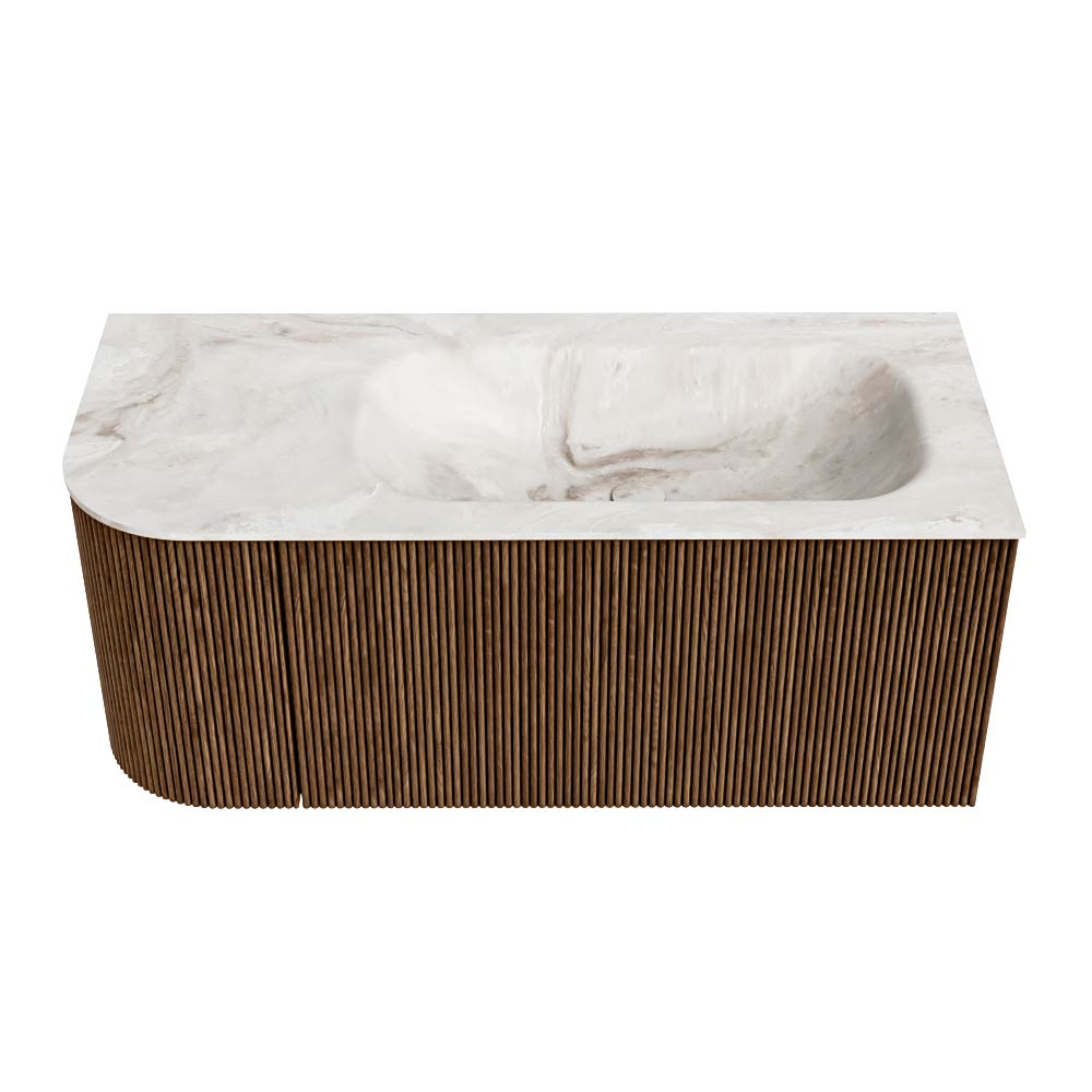 MONDIAZ KURVE-DLUX 105cm mueble de baño curva Izquierda color Walnut con 1 cajón y 1 puerta. Lavabo BIG SMALL Derecho sin orificio Frappe. 5 MONDIAZ KURVE-DLUX 105cm mueble de baño curva Izquierda color Walnut con 1 cajón y 1 puerta. Lavabo BIG SMALL Derecho sin orificio Frappe. - Imagen 5