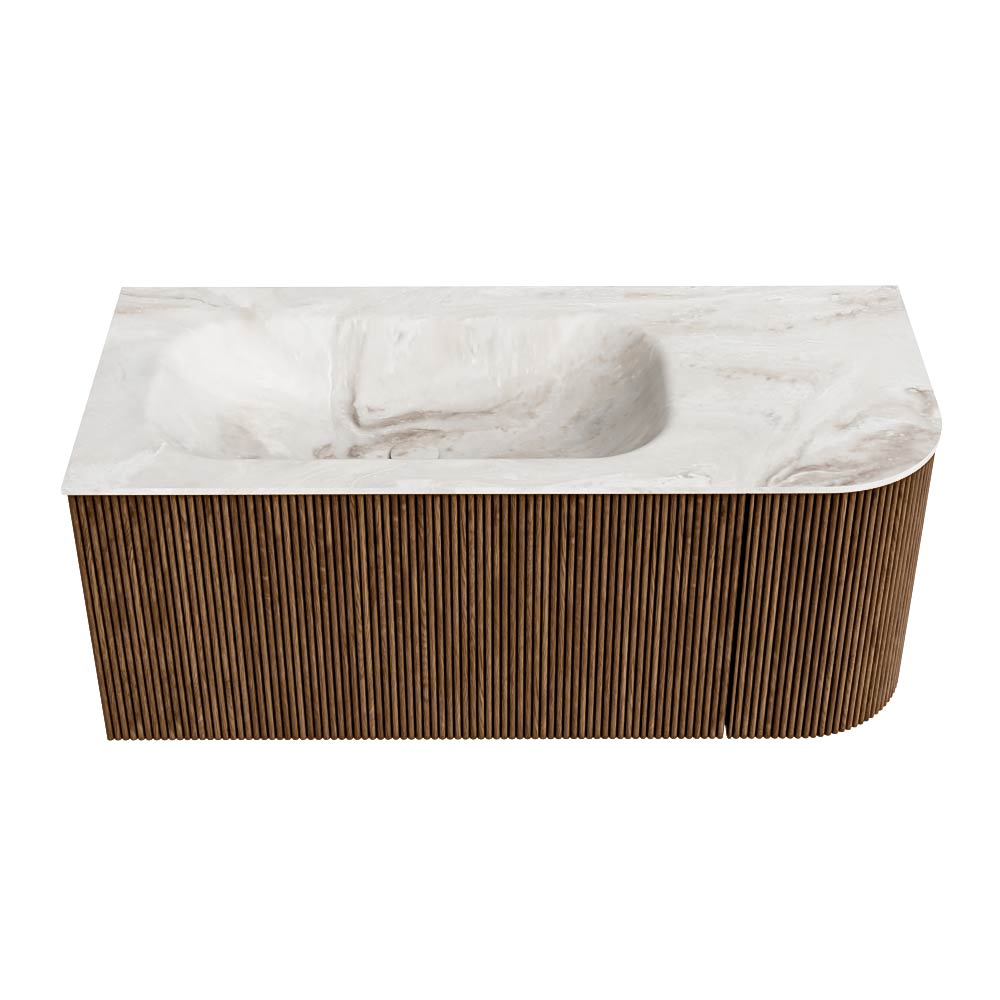 MONDIAZ KURVE-DLUX 105cm mueble de baño curva Derecha color Walnut con 1 cajón y 1 puerta. Lavabo BIG SMALL Izquierda sin orificio Frappe. 5 MONDIAZ KURVE-DLUX 105cm mueble de baño curva Derecha color Walnut con 1 cajón y 1 puerta. Lavabo BIG SMALL Izquierda sin orificio Frappe. - Imagen 5
