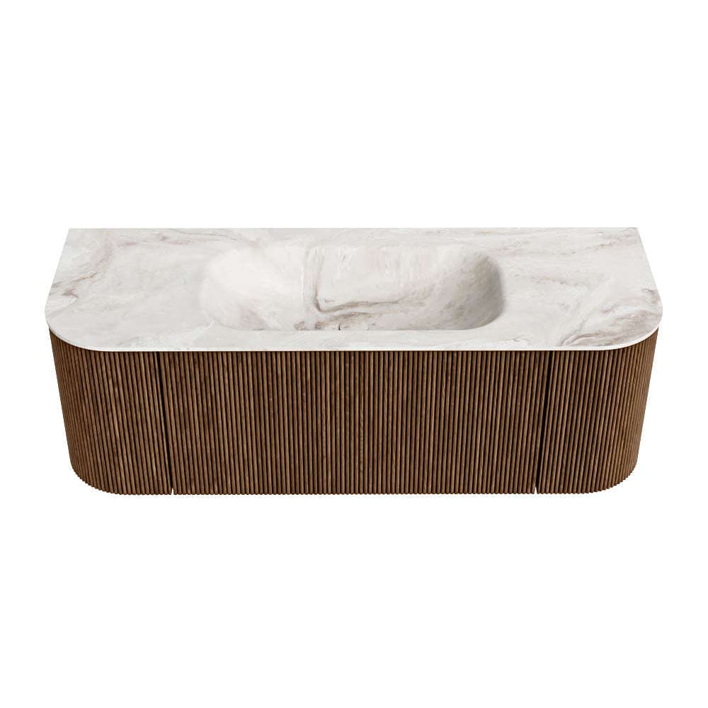 MONDIAZ KURVE-DLUX 130cm mueble de baño curva Izquierda + Derecha color Walnut con 1 cajón y 2 puertas. Lavabo BIG SMALL Centro sin orificio Frappe. 5 MONDIAZ KURVE-DLUX 130cm mueble de baño curva Izquierda + Derecha color Walnut con 1 cajón y 2 puertas. Lavabo BIG SMALL Centro sin orificio Frappe. - Imagen 5