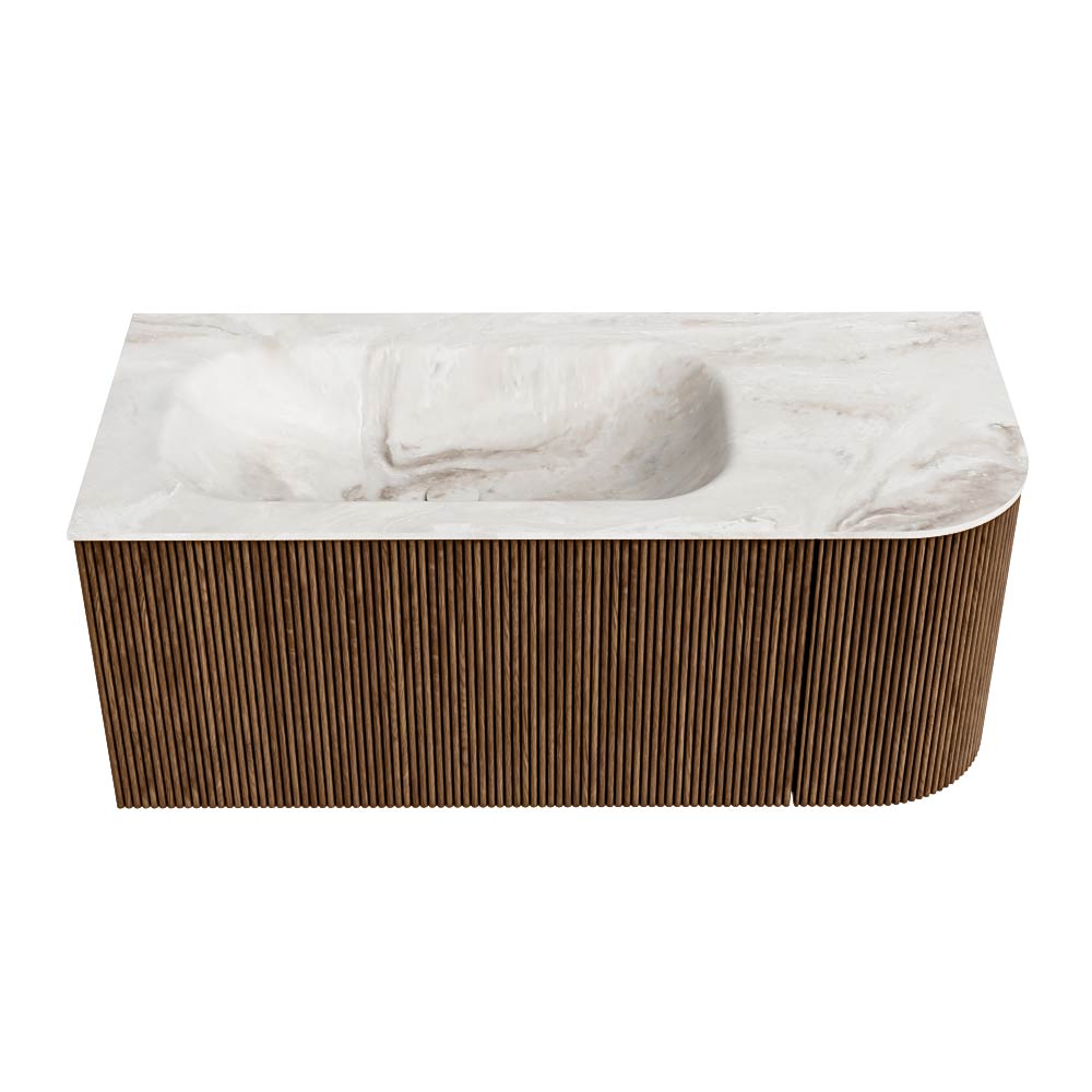 MONDIAZ KURVE-DLUX 105cm mueble de baño curva Derecha color Walnut con 1 cajón y 1 puerta. Lavabo BIG SMALL Izquierda 1 orificio Frappe. 5 MONDIAZ KURVE-DLUX 105cm mueble de baño curva Derecha color Walnut con 1 cajón y 1 puerta. Lavabo BIG SMALL Izquierda 1 orificio Frappe. - Imagen 5