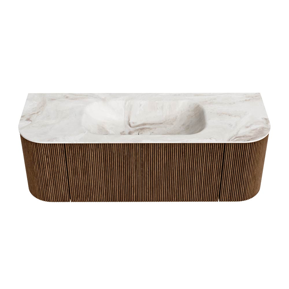 MONDIAZ KURVE-DLUX 130cm mueble de baño curva Izquierda + Derecha color Walnut con 1 cajón y 2 puertas. Lavabo BIG SMALL Centro 1 orificio Frappe. 5 MONDIAZ KURVE-DLUX 130cm mueble de baño curva Izquierda + Derecha color Walnut con 1 cajón y 2 puertas. Lavabo BIG SMALL Centro 1 orificio Frappe. - Imagen 5