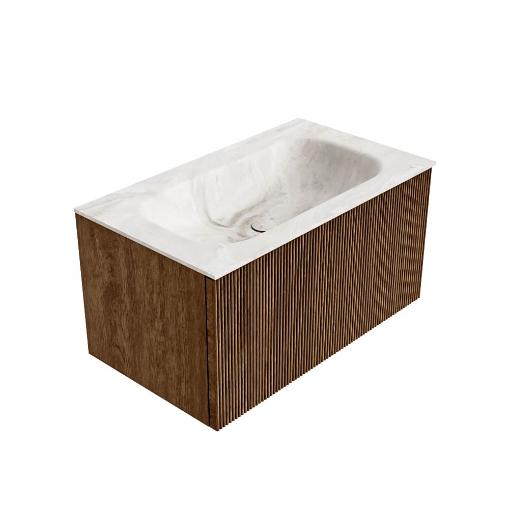 MONDIAZ KURVE-DLUX 80cm mueble de baño color Walnut con 1 cajón y sin puerta. Lavabo BIG SMALL Centro sin orificio Frappe. 4 MONDIAZ KURVE-DLUX 80cm mueble de baño color Walnut con 1 cajón y sin puerta. Lavabo BIG SMALL Centro sin orificio Frappe. - Imagen 4