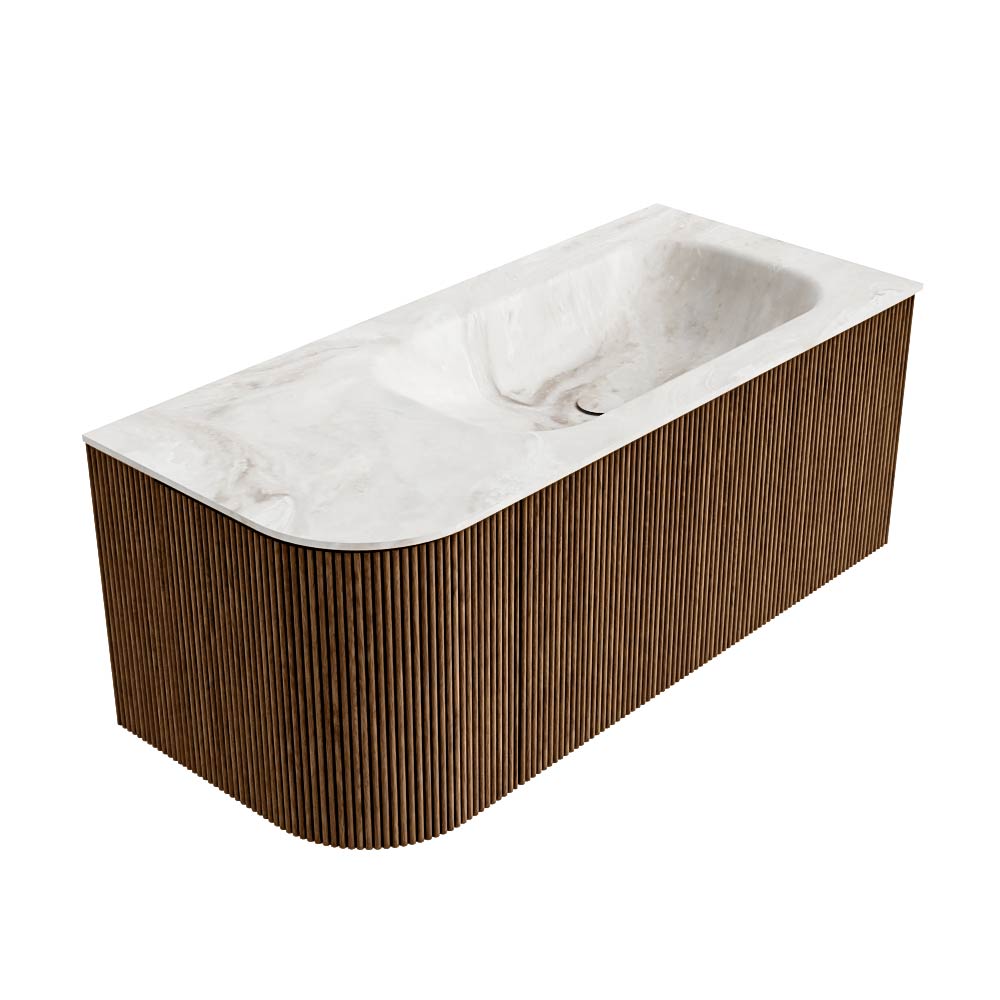 MONDIAZ KURVE-DLUX 105cm mueble de baño curva Izquierda color Walnut con 1 cajón y 1 puerta. Lavabo BIG SMALL Derecho sin orificio Frappe. 4 MONDIAZ KURVE-DLUX 105cm mueble de baño curva Izquierda color Walnut con 1 cajón y 1 puerta. Lavabo BIG SMALL Derecho sin orificio Frappe. - Imagen 4