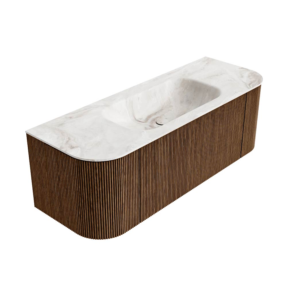 MONDIAZ KURVE-DLUX 130cm mueble de baño curva Izquierda + Derecha color Walnut con 1 cajón y 2 puertas. Lavabo BIG SMALL Centro 1 orificio Frappe. 4 MONDIAZ KURVE-DLUX 130cm mueble de baño curva Izquierda + Derecha color Walnut con 1 cajón y 2 puertas. Lavabo BIG SMALL Centro 1 orificio Frappe. - Imagen 4