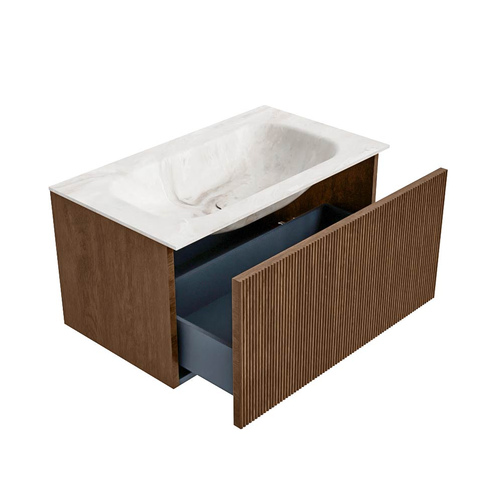 MONDIAZ KURVE-DLUX 80cm mueble de baño color Walnut con 1 cajón y sin puerta. Lavabo BIG SMALL Centro sin orificio Frappe. 6 MONDIAZ KURVE-DLUX 80cm mueble de baño color Walnut con 1 cajón y sin puerta. Lavabo BIG SMALL Centro sin orificio Frappe. - Imagen 6