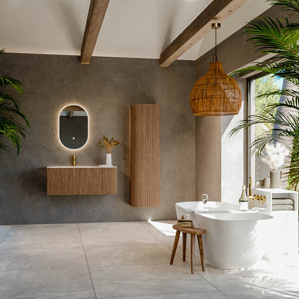 MONDIAZ KURVE-DLUX 105cm mueble de baño curva Derecha color Walnut con 1 cajón y 1 puerta. Lavabo BIG SMALL Izquierda 1 orificio Frappe. 3 MONDIAZ KURVE-DLUX 105cm mueble de baño curva Derecha color Walnut con 1 cajón y 1 puerta. Lavabo BIG SMALL Izquierda 1 orificio Frappe. - Imagen 3