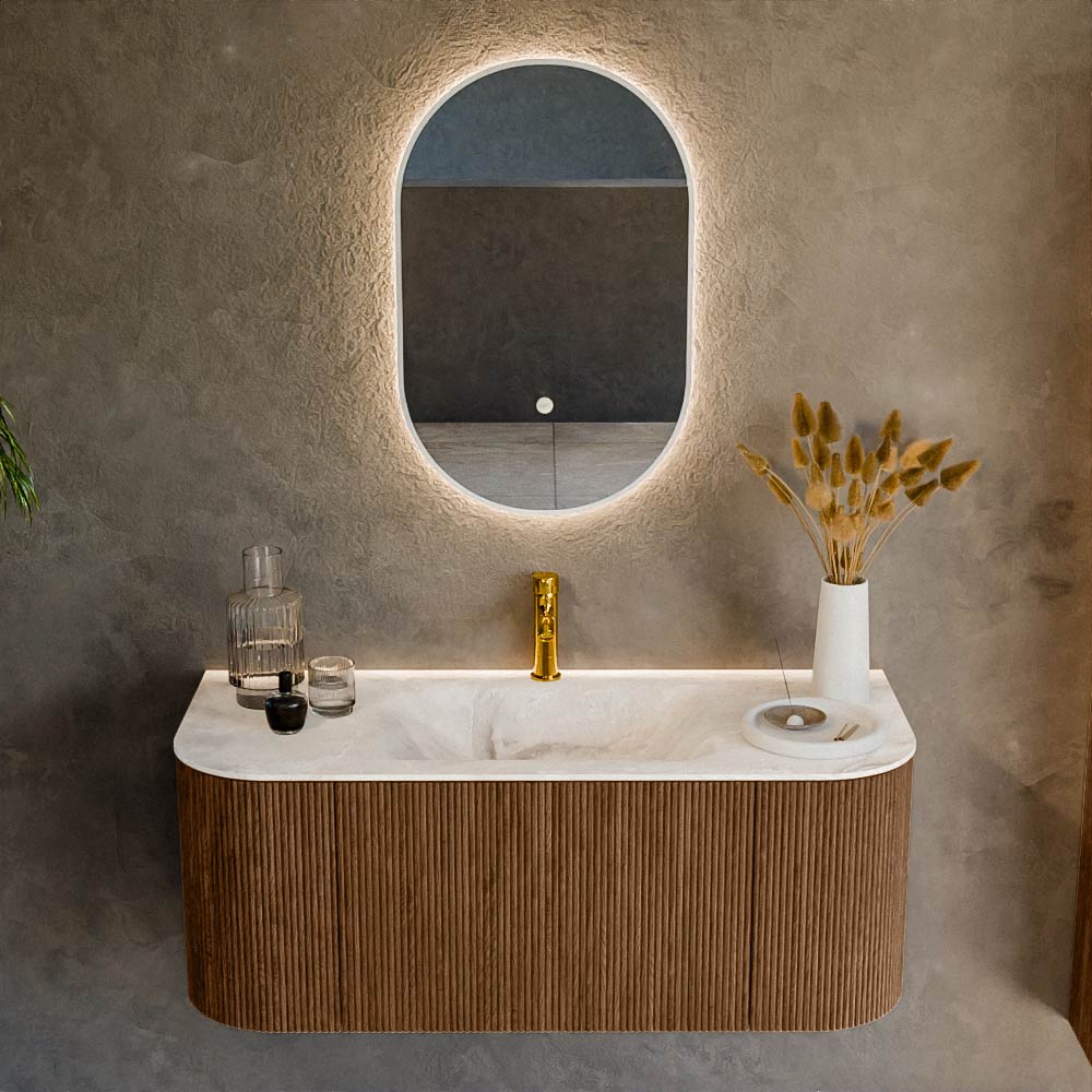 MONDIAZ KURVE-DLUX 110cm mueble de baño curva Izquierda + Derecha color Walnut con 1 cajón y 2 puertas. Lavabo CLOUD Centro 1 orificio Frappe. 2 MONDIAZ KURVE-DLUX 110cm mueble de baño curva Izquierda + Derecha color Walnut con 1 cajón y 2 puertas. Lavabo CLOUD Centro 1 orificio Frappe. - Imagen 2