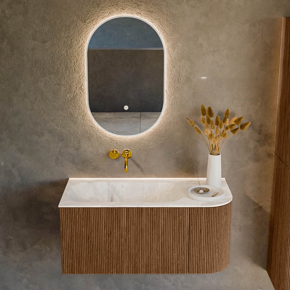 MONDIAZ KURVE-DLUX 95cm mueble de baño curva Derecha color Walnut con 1 cajón y 1 puerta. Lavabo BIG SMALL Izquierda sin orificio Frappe. 2 MONDIAZ KURVE-DLUX 95cm mueble de baño curva Derecha color Walnut con 1 cajón y 1 puerta. Lavabo BIG SMALL Izquierda sin orificio Frappe. - Imagen 2