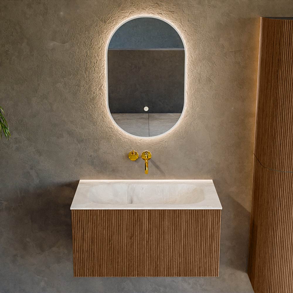 MONDIAZ KURVE-DLUX 80cm mueble de baño color Walnut con 1 cajón y sin puerta. Lavabo BIG SMALL Centro sin orificio Frappe. 2 MONDIAZ KURVE-DLUX 80cm mueble de baño color Walnut con 1 cajón y sin puerta. Lavabo BIG SMALL Centro sin orificio Frappe. - Imagen 2