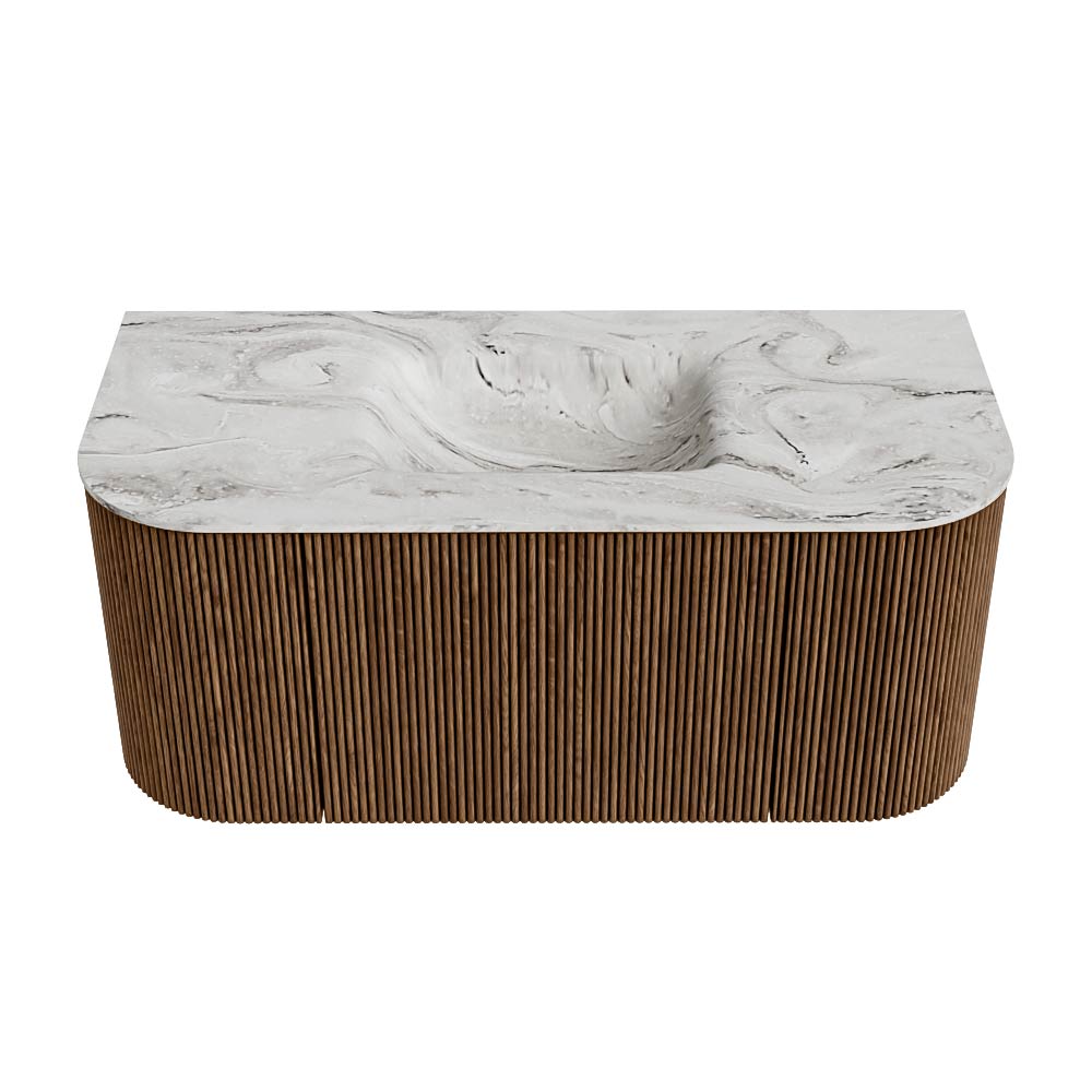 MONDIAZ KURVE-DLUX 100cm mueble de baño curva Izquierda + Derecha color Walnut con 1 cajón y 2 puertas. Lavabo GRUNNE Centro 1 orificio Glace. 5 MONDIAZ KURVE-DLUX 100cm mueble de baño curva Izquierda + Derecha color Walnut con 1 cajón y 2 puertas. Lavabo GRUNNE Centro 1 orificio Glace. - Imagen 5