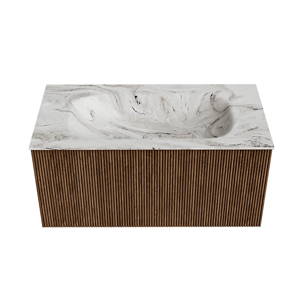 MONDIAZ KURVE-DLUX 90cm mueble de baño color Walnut con 1 cajón y sin puerta. Lavabo BIG SMALL Centro 1 orificio Glace. 5 MONDIAZ KURVE-DLUX 90cm mueble de baño color Walnut con 1 cajón y sin puerta. Lavabo BIG SMALL Centro 1 orificio Glace. - Imagen 5