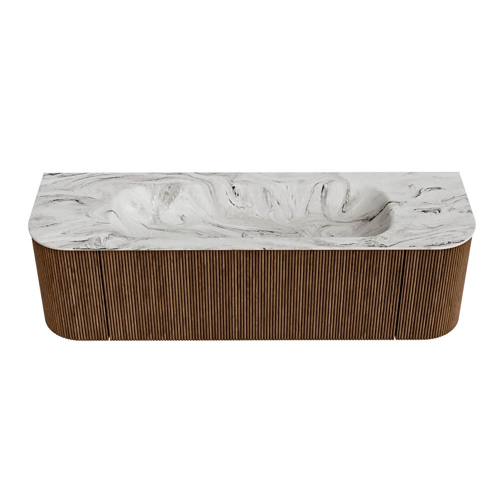 MONDIAZ KURVE-DLUX 150cm mueble de baño curva Izquierda + Derecha color Walnut con 1 cajón y 2 puertas. Lavabo BIG MEDIUM Centro sin orificio Glace. 5 MONDIAZ KURVE-DLUX 150cm mueble de baño curva Izquierda + Derecha color Walnut con 1 cajón y 2 puertas. Lavabo BIG MEDIUM Centro sin orificio Glace. - Imagen 5