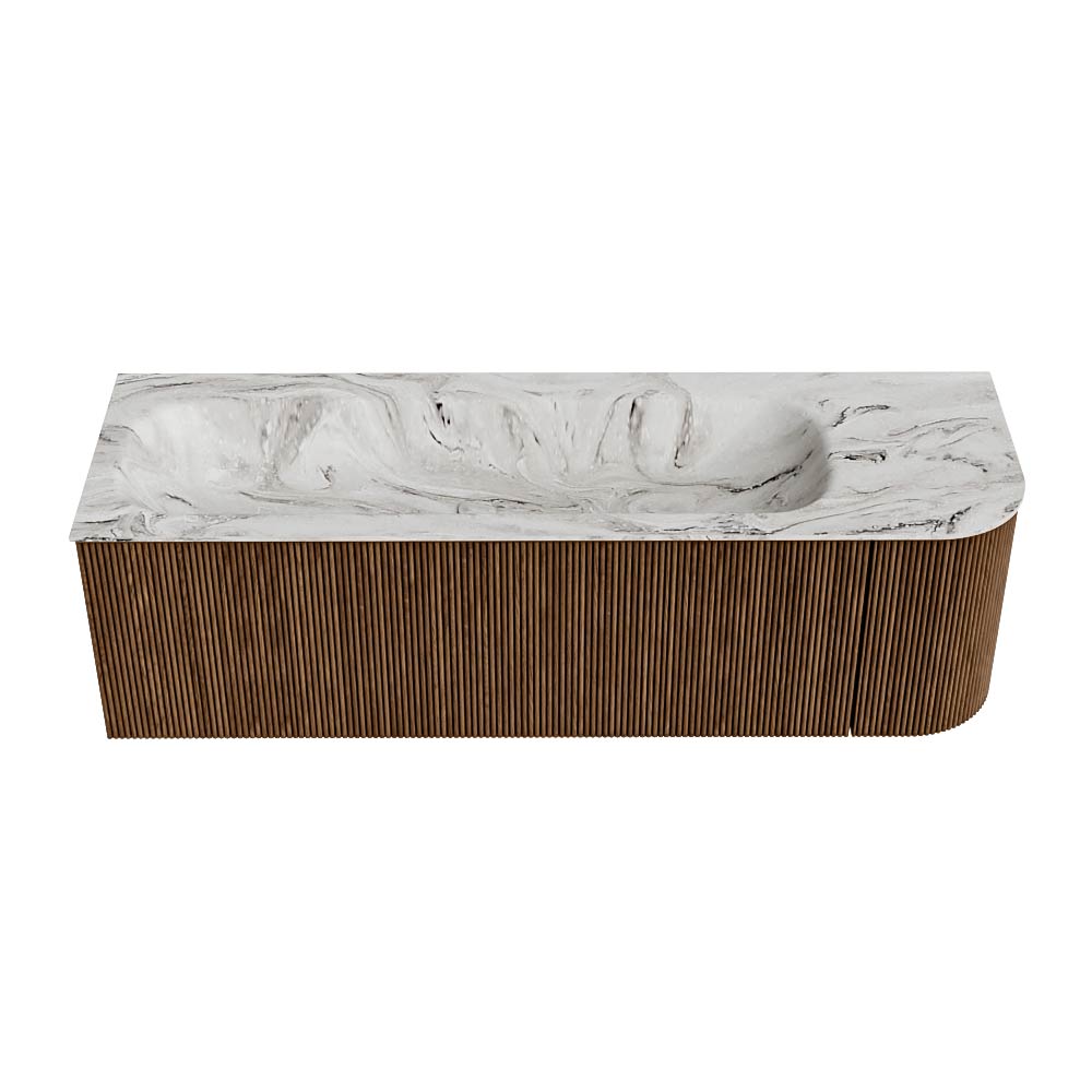 MONDIAZ KURVE-DLUX 145cm mueble de baño curva Derecha color Walnut con 1 cajón y 1 puerta. Lavabo BIG LARGE Izquierda 1 orificio Glace. 5 MONDIAZ KURVE-DLUX 145cm mueble de baño curva Derecha color Walnut con 1 cajón y 1 puerta. Lavabo BIG LARGE Izquierda 1 orificio Glace. - Imagen 5