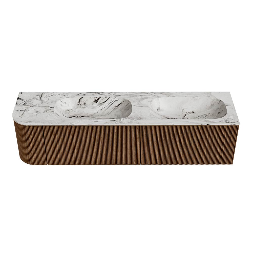 MONDIAZ KURVE-DLUX 175cm mueble de baño curva Izquierda color Walnut con 2 cajones y 1 puerta. Lavabo STOR SMALL Doble / Derecho 2 orificios Glace. 5 MONDIAZ KURVE-DLUX 175cm mueble de baño curva Izquierda color Walnut con 2 cajones y 1 puerta. Lavabo STOR SMALL Doble / Derecho 2 orificios Glace. - Imagen 5