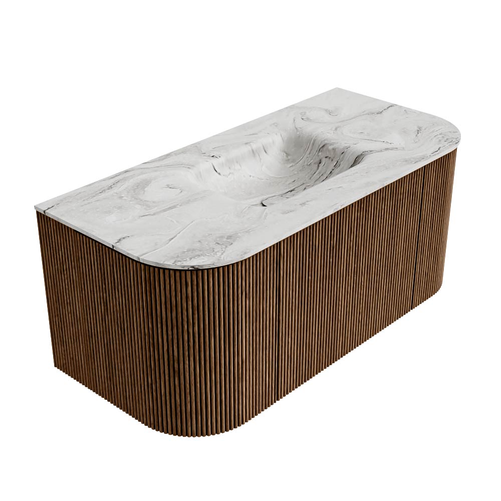 MONDIAZ KURVE-DLUX 100cm mueble de baño curva Izquierda + Derecha color Walnut con 1 cajón y 2 puertas. Lavabo GRUNNE Centro 1 orificio Glace. 4 MONDIAZ KURVE-DLUX 100cm mueble de baño curva Izquierda + Derecha color Walnut con 1 cajón y 2 puertas. Lavabo GRUNNE Centro 1 orificio Glace. - Imagen 4