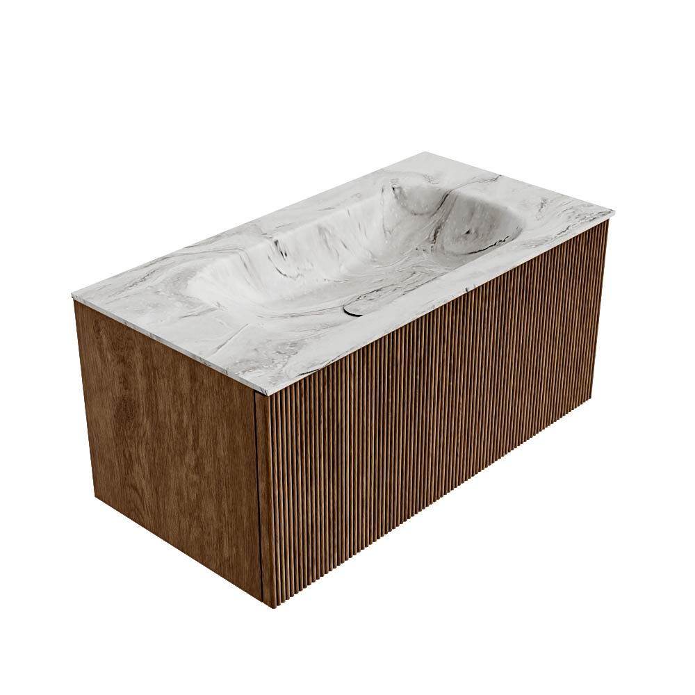 MONDIAZ KURVE-DLUX 90cm mueble de baño color Walnut con 1 cajón y sin puerta. Lavabo BIG SMALL Centro 1 orificio Glace. 4 MONDIAZ KURVE-DLUX 90cm mueble de baño color Walnut con 1 cajón y sin puerta. Lavabo BIG SMALL Centro 1 orificio Glace. - Imagen 4