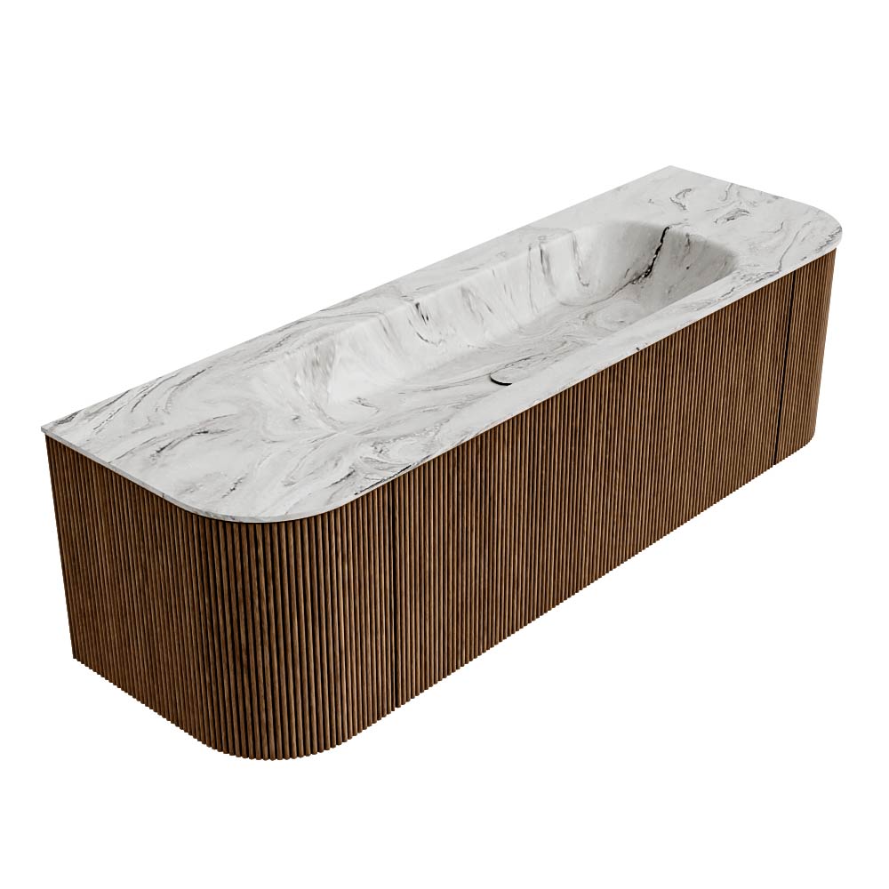 MONDIAZ KURVE-DLUX 150cm mueble de baño curva Izquierda + Derecha color Walnut con 1 cajón y 2 puertas. Lavabo BIG MEDIUM Centro sin orificio Glace. 4 MONDIAZ KURVE-DLUX 150cm mueble de baño curva Izquierda + Derecha color Walnut con 1 cajón y 2 puertas. Lavabo BIG MEDIUM Centro sin orificio Glace. - Imagen 4