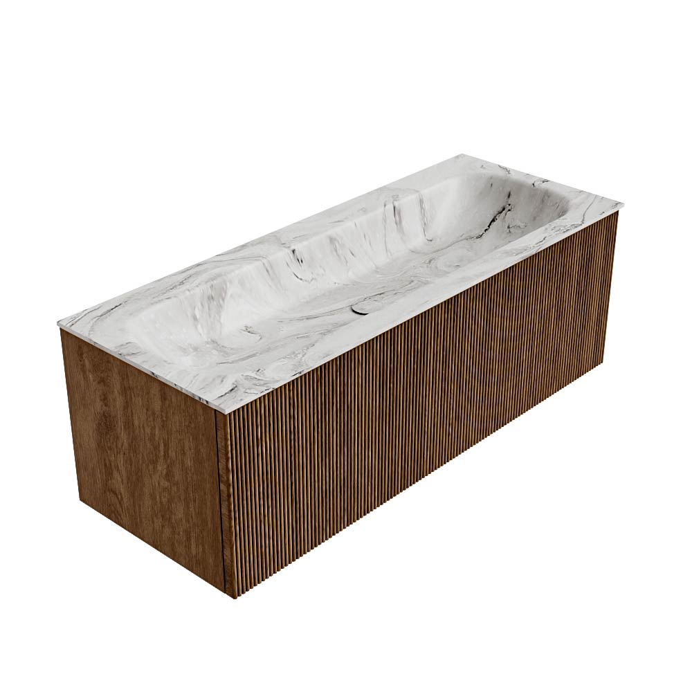MONDIAZ KURVE-DLUX 120cm mueble de baño color Walnut con 1 cajón y sin puerta. Lavabo BIG LARGE Centro sin orificio Glace. 4 MONDIAZ KURVE-DLUX 120cm mueble de baño color Walnut con 1 cajón y sin puerta. Lavabo BIG LARGE Centro sin orificio Glace. - Imagen 4