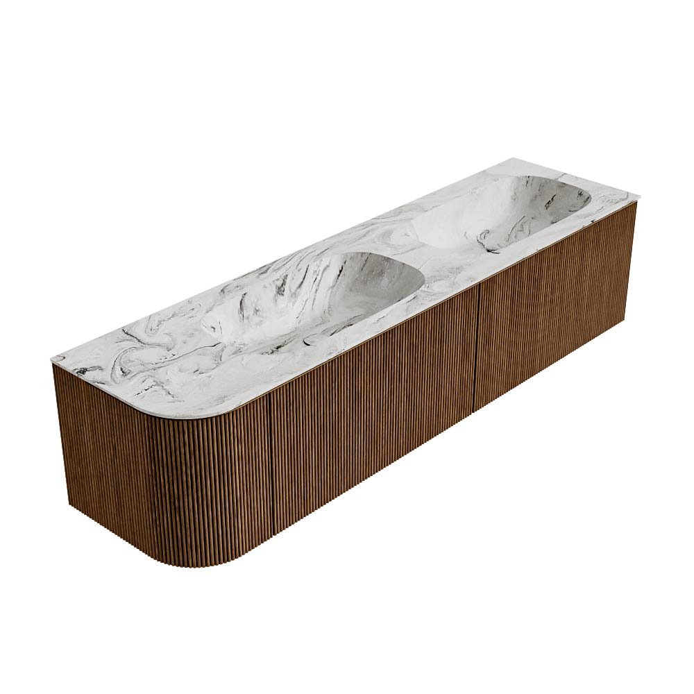 MONDIAZ KURVE-DLUX 175cm mueble de baño curva Izquierda color Walnut con 2 cajones y 1 puerta. Lavabo STOR SMALL Doble / Derecho 2 orificios Glace. 4 MONDIAZ KURVE-DLUX 175cm mueble de baño curva Izquierda color Walnut con 2 cajones y 1 puerta. Lavabo STOR SMALL Doble / Derecho 2 orificios Glace. - Imagen 4