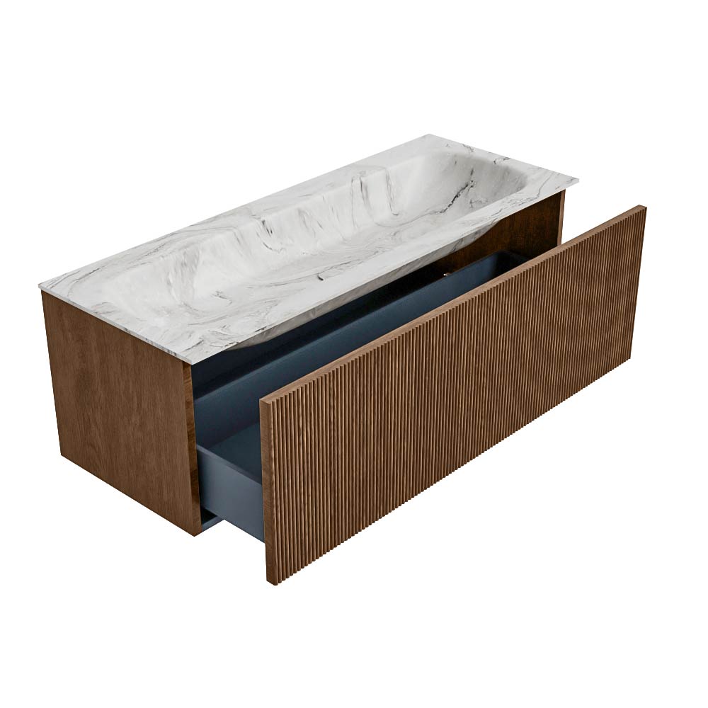 MONDIAZ KURVE-DLUX 120cm mueble de baño color Walnut con 1 cajón y sin puerta. Lavabo BIG LARGE Centro sin orificio Glace. 6 MONDIAZ KURVE-DLUX 120cm mueble de baño color Walnut con 1 cajón y sin puerta. Lavabo BIG LARGE Centro sin orificio Glace. - Imagen 6