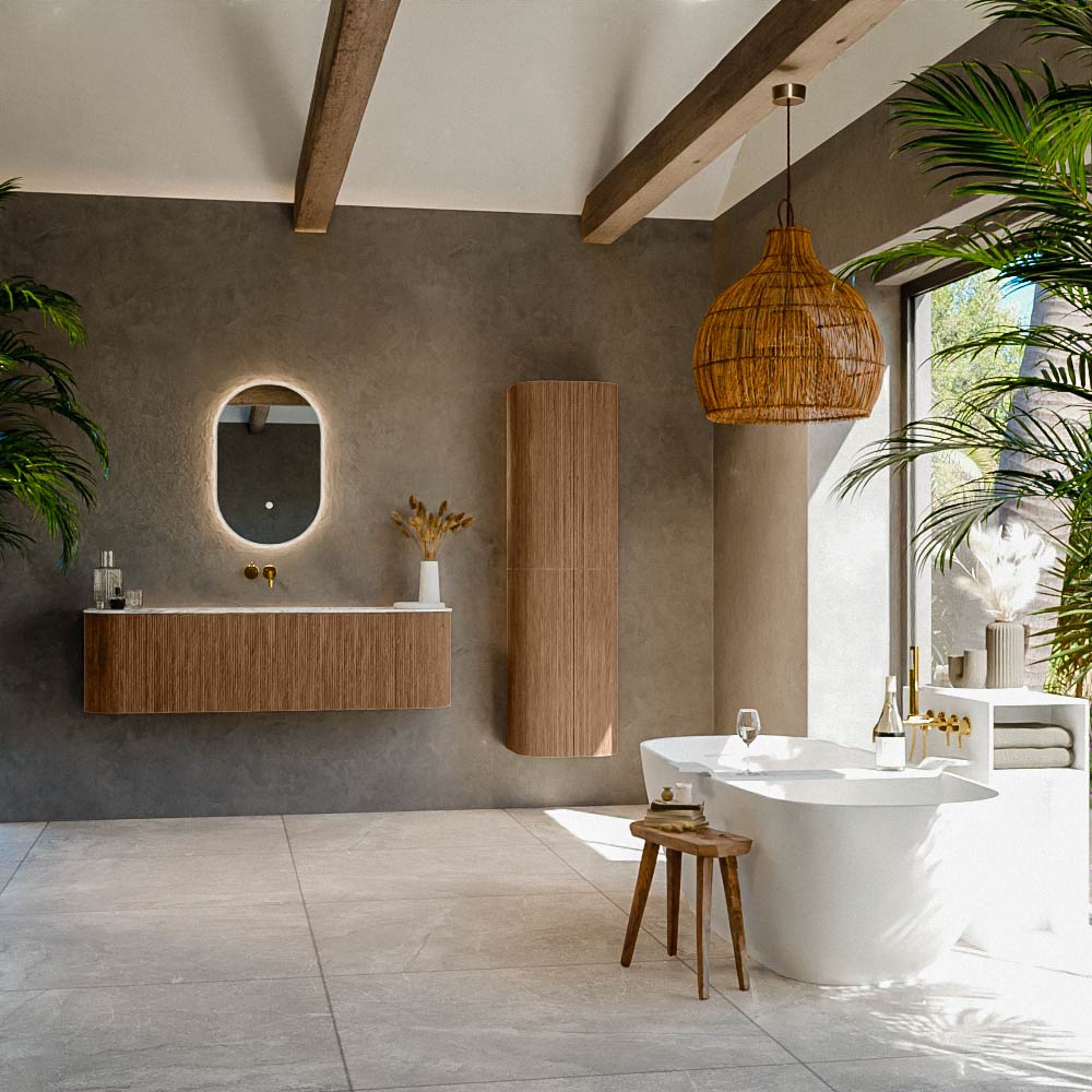 MONDIAZ KURVE-DLUX 150cm mueble de baño curva Izquierda + Derecha color Walnut con 1 cajón y 2 puertas. Lavabo BIG MEDIUM Centro sin orificio Glace. 3 MONDIAZ KURVE-DLUX 150cm mueble de baño curva Izquierda + Derecha color Walnut con 1 cajón y 2 puertas. Lavabo BIG MEDIUM Centro sin orificio Glace. - Imagen 3